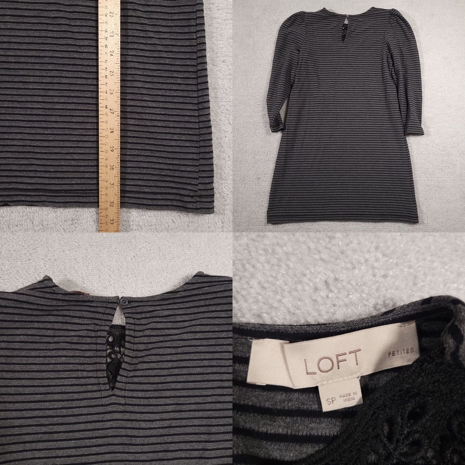 Loft LOFT Shirt Dress Women's PS Petite Gray Stripe 3/4 Sleeve Crochet Casual A-Line Shirt Dress Womens PS Petite Gray Stripe Crochet Wool? Size S / US 4 / IT 40 - 8 Thumbnail