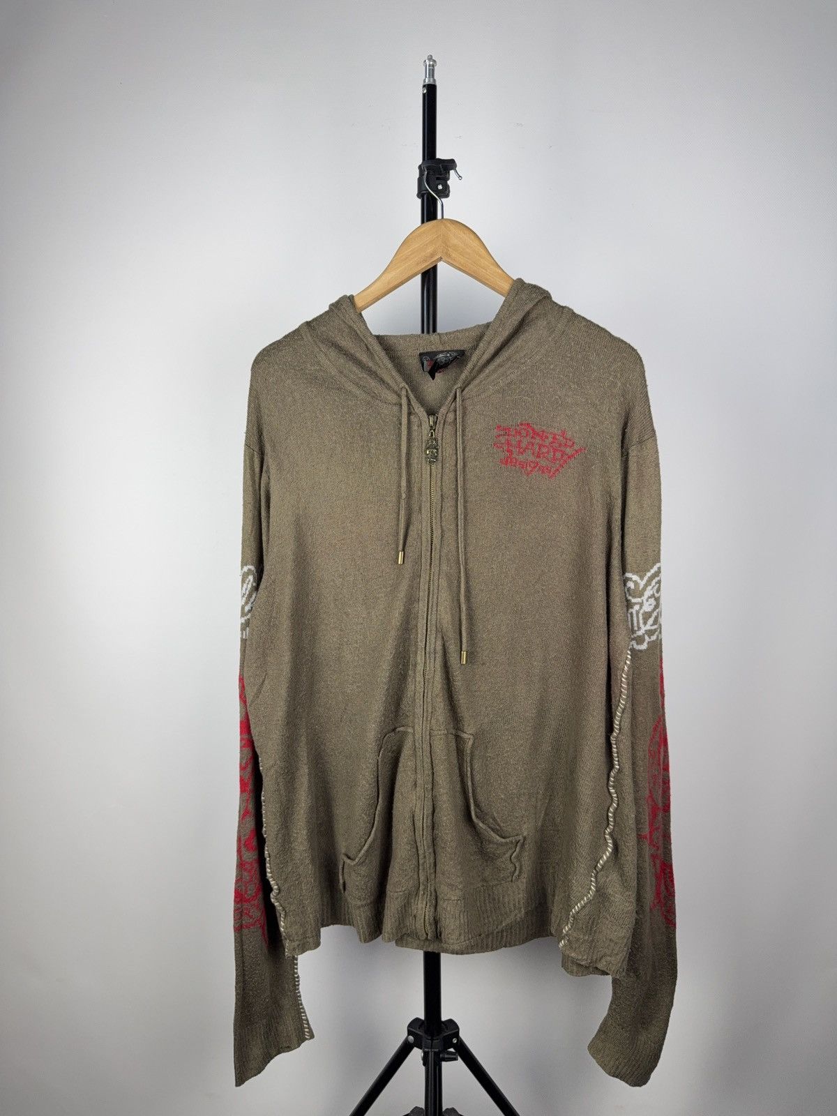 Ed Hardy × Japanese Brand × Vintage 90s Vintage Ed Hardy knitted Zip Hoodie veryrare item Size US XL / EU 56 / 4 - 1 Thumbnail