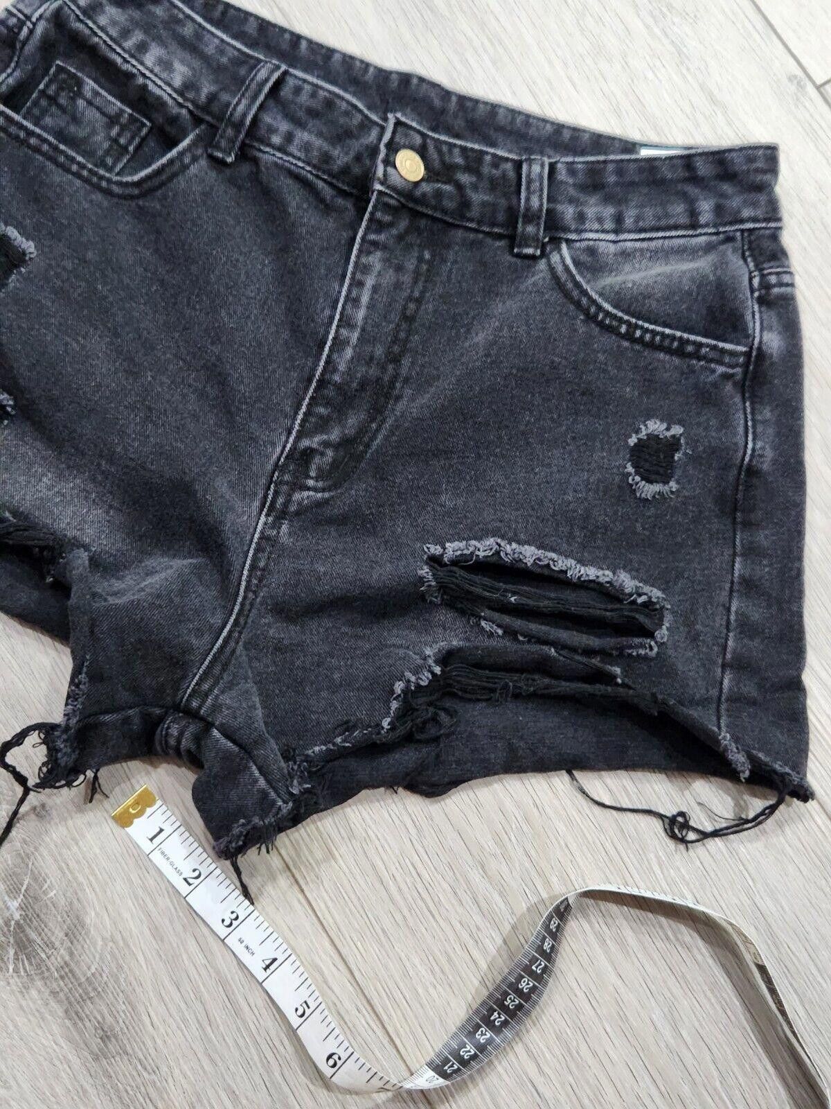 Shein Shein Shorts Large Black Jean Cut Off Distressed High Waist Size 36" / US 14 / IT 50 - 8 Thumbnail