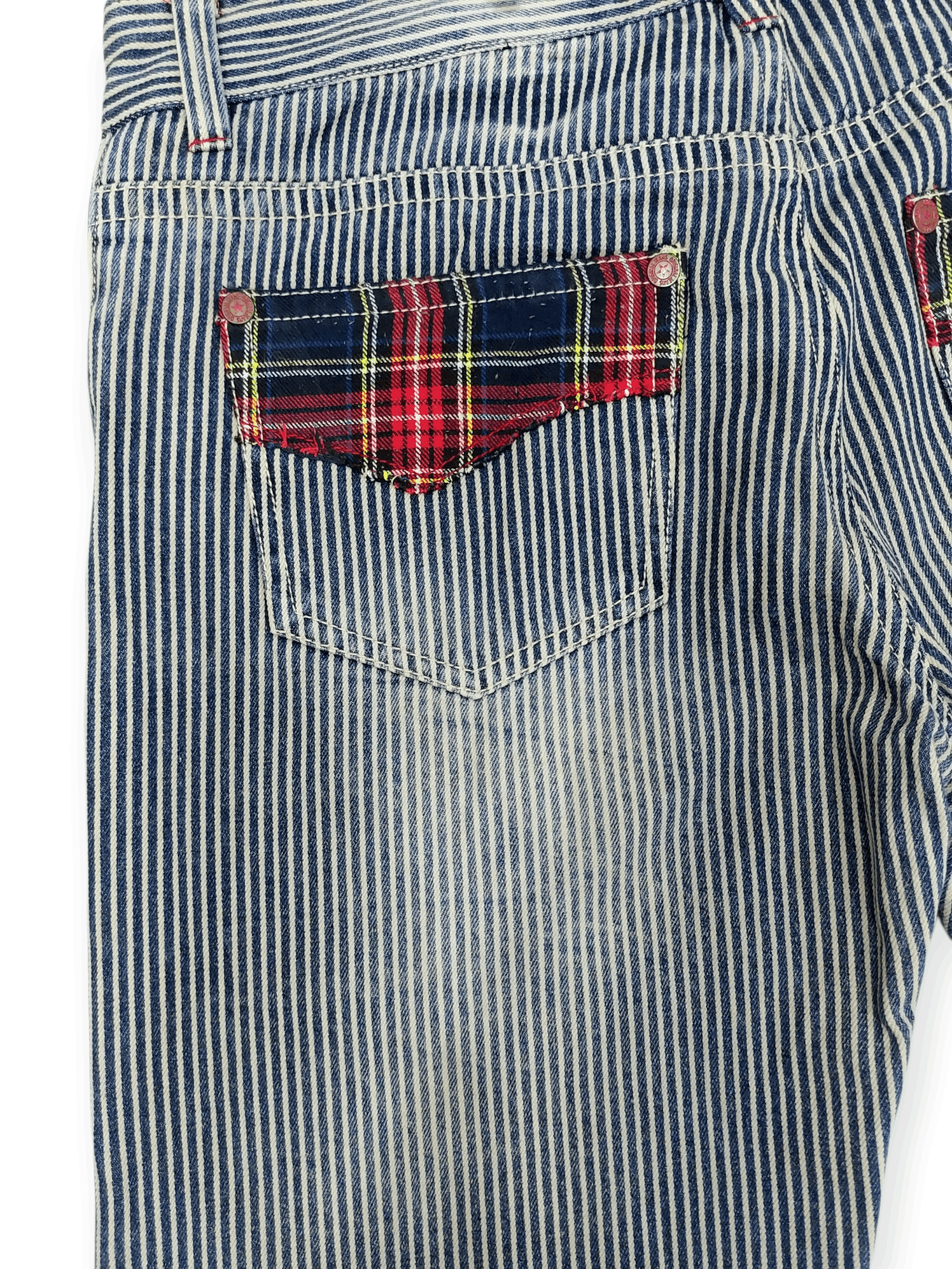 If Six Was Nine Y2K Patchwork Hickory Stripe Baggy Original Jeans Size US 35 - 15 Thumbnail