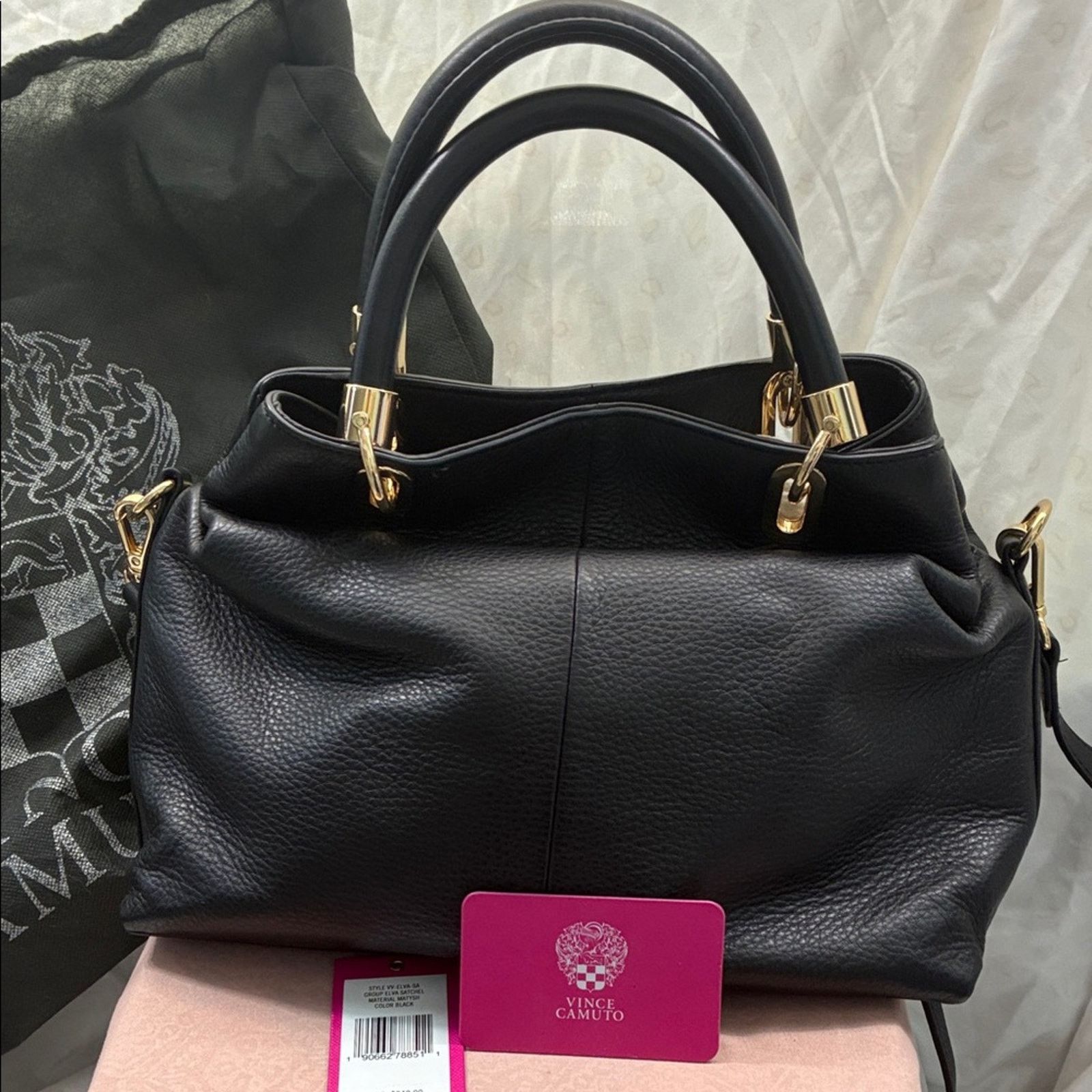 Vince Camuto New Vince Camuto Black Leather Handbag with Gold Hardware Size ONE SIZE - 1 Thumbnail