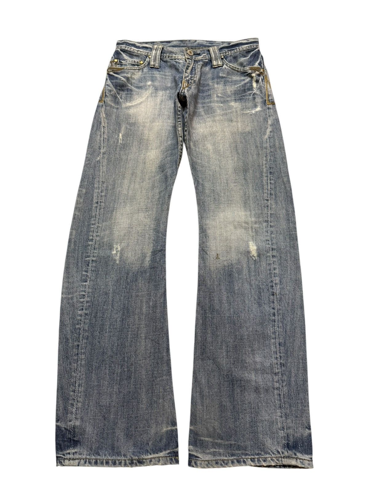 Vintage 90s Japan TK Blue Fade Wash Distress Wide Spiral Leg