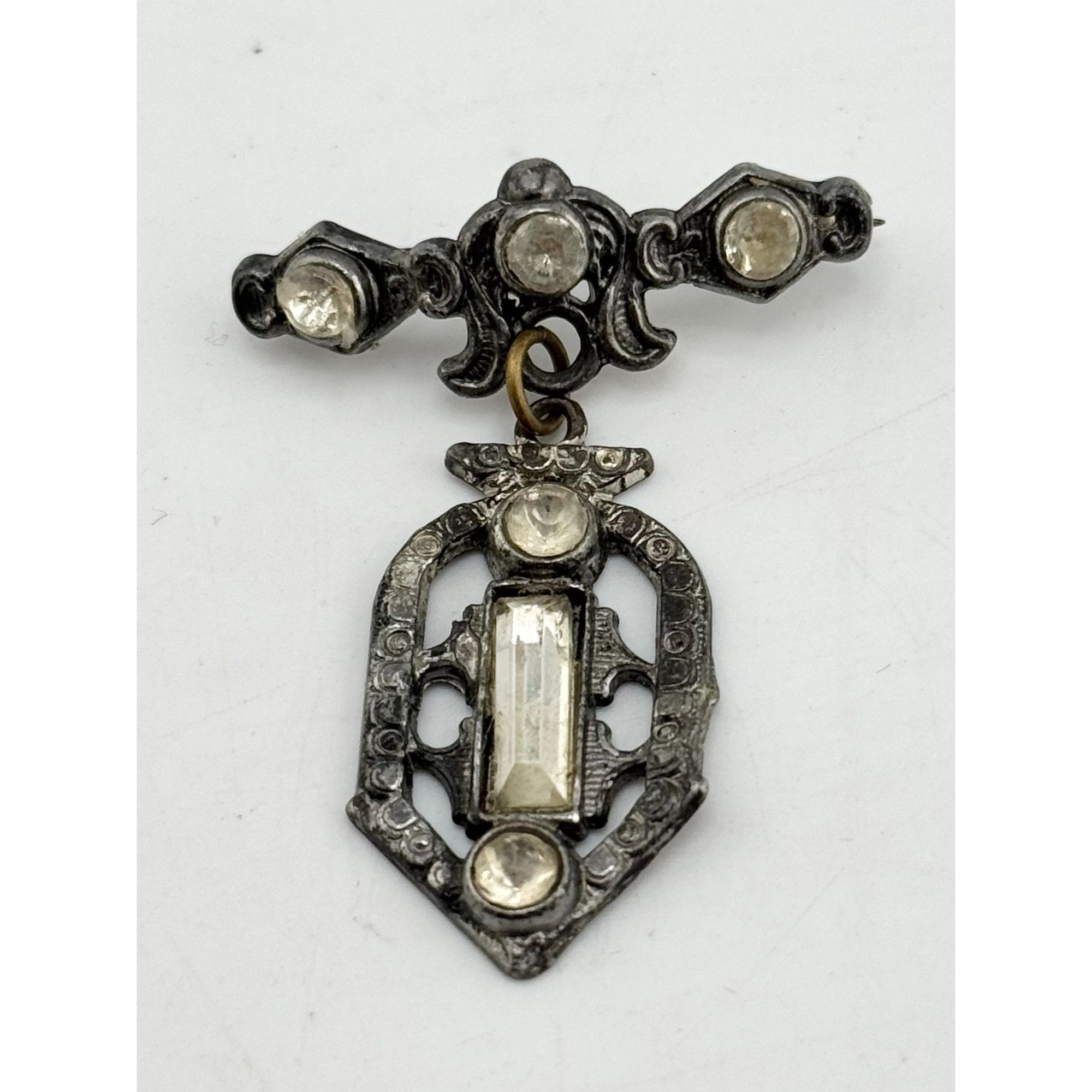 Vintage Estate Art Deco Paste rhinestone hanging brooch pin Size ONE SIZE - 3 Thumbnail