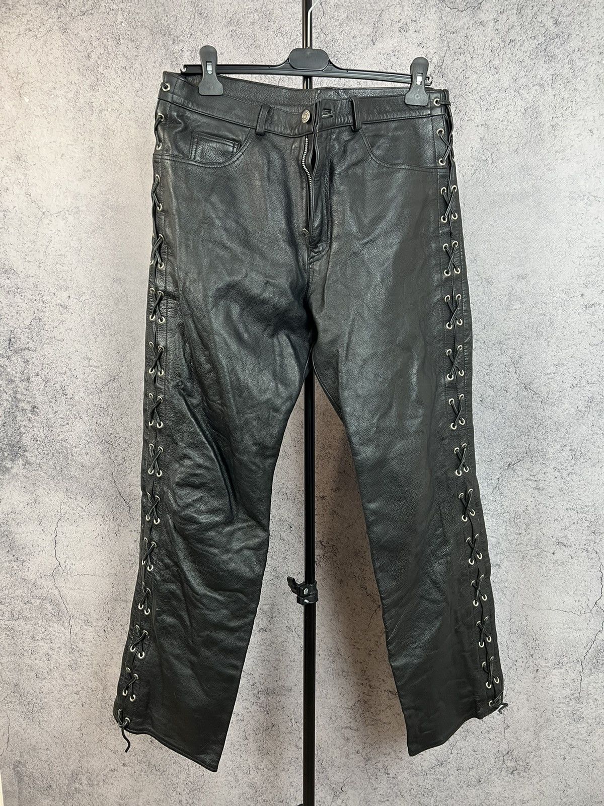 Vintage Real Leather Bikers Pants Motorcycle Y2K
