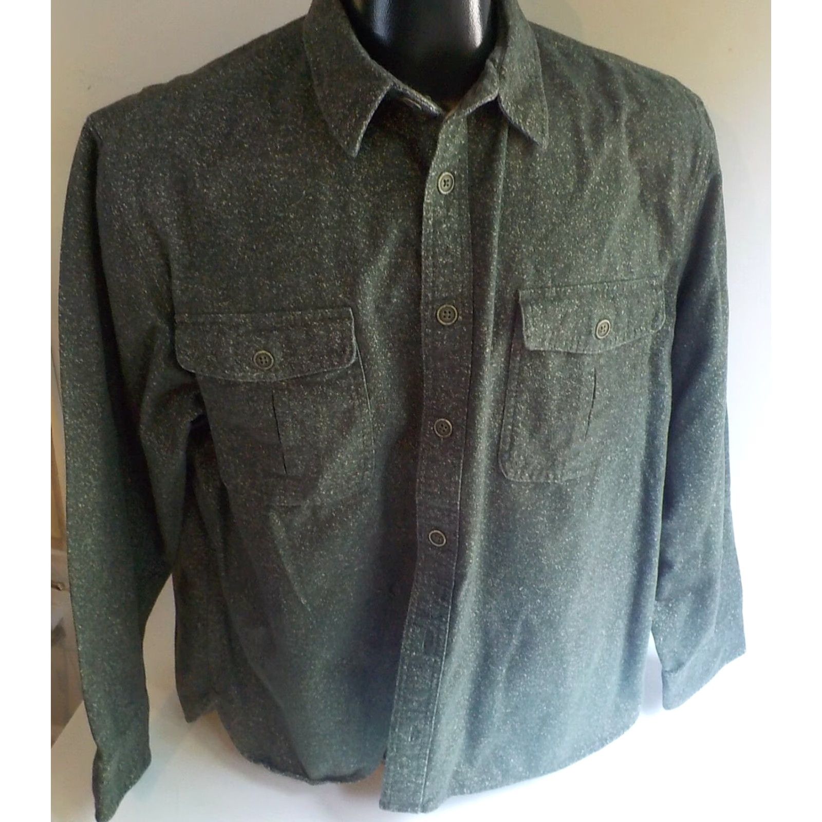 Vintage FREEDOM FOUNDRY Flannel Shirt Green/Ivory XL Heavyweight Button-Front Speckled Casual Shirt Mens Slim Size US XL / EU 56 / 4 - 2 Thumbnail