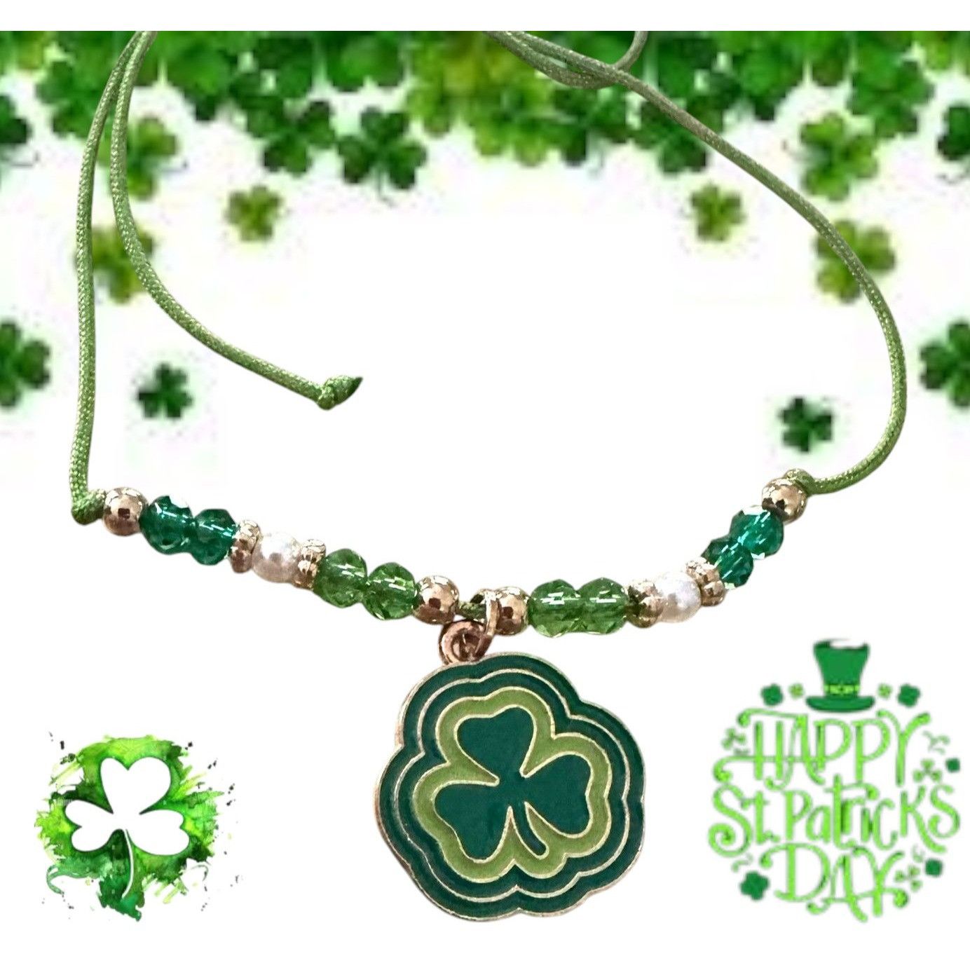 Handmade St Patricks Day Shamrock Knotted String Beaded Bracelet Ankl Size ONE SIZE - 7 Thumbnail