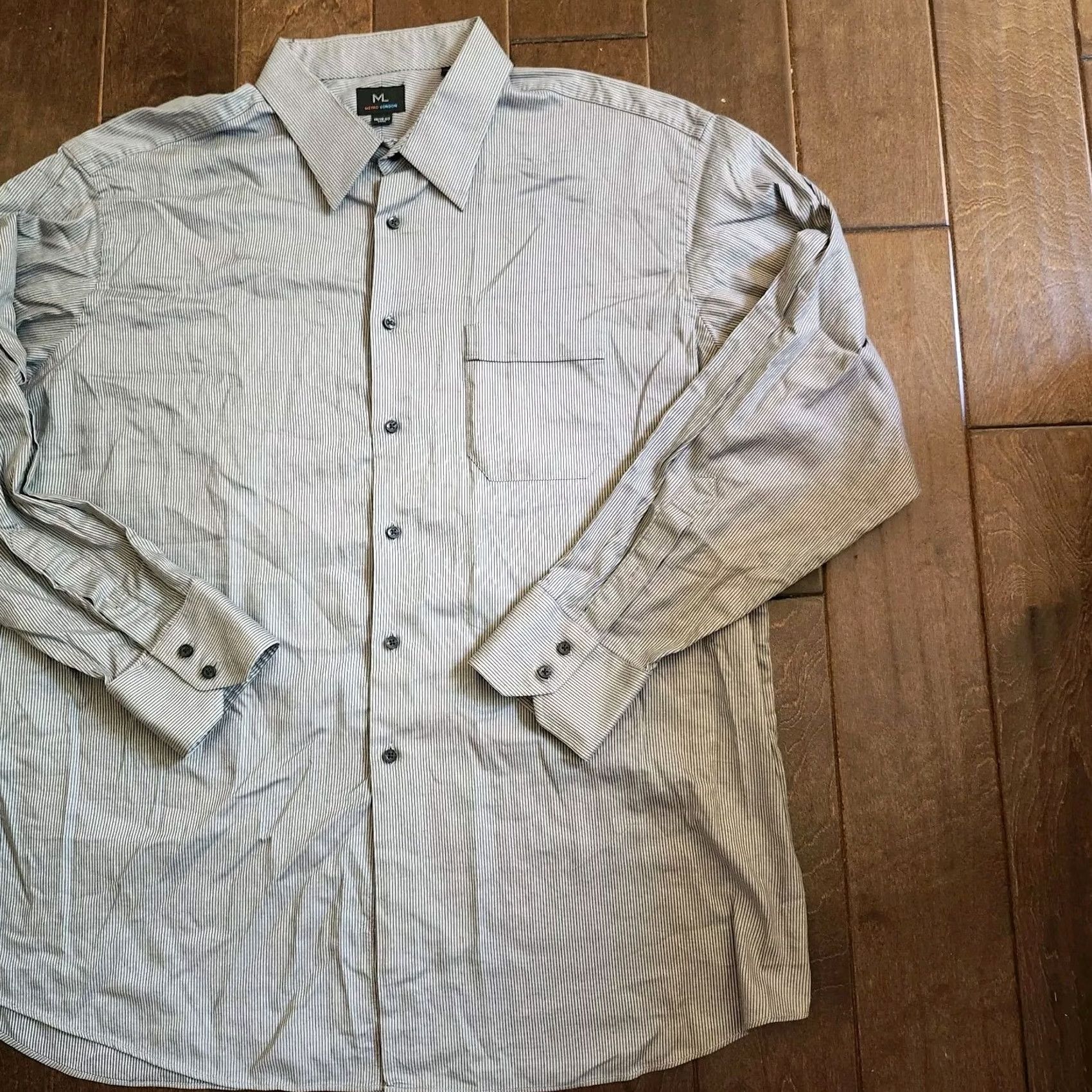 Etro Metro London Shirt Mens 34/35 Gray Men Striped Button Dress Size Size 34R - 3 Thumbnail