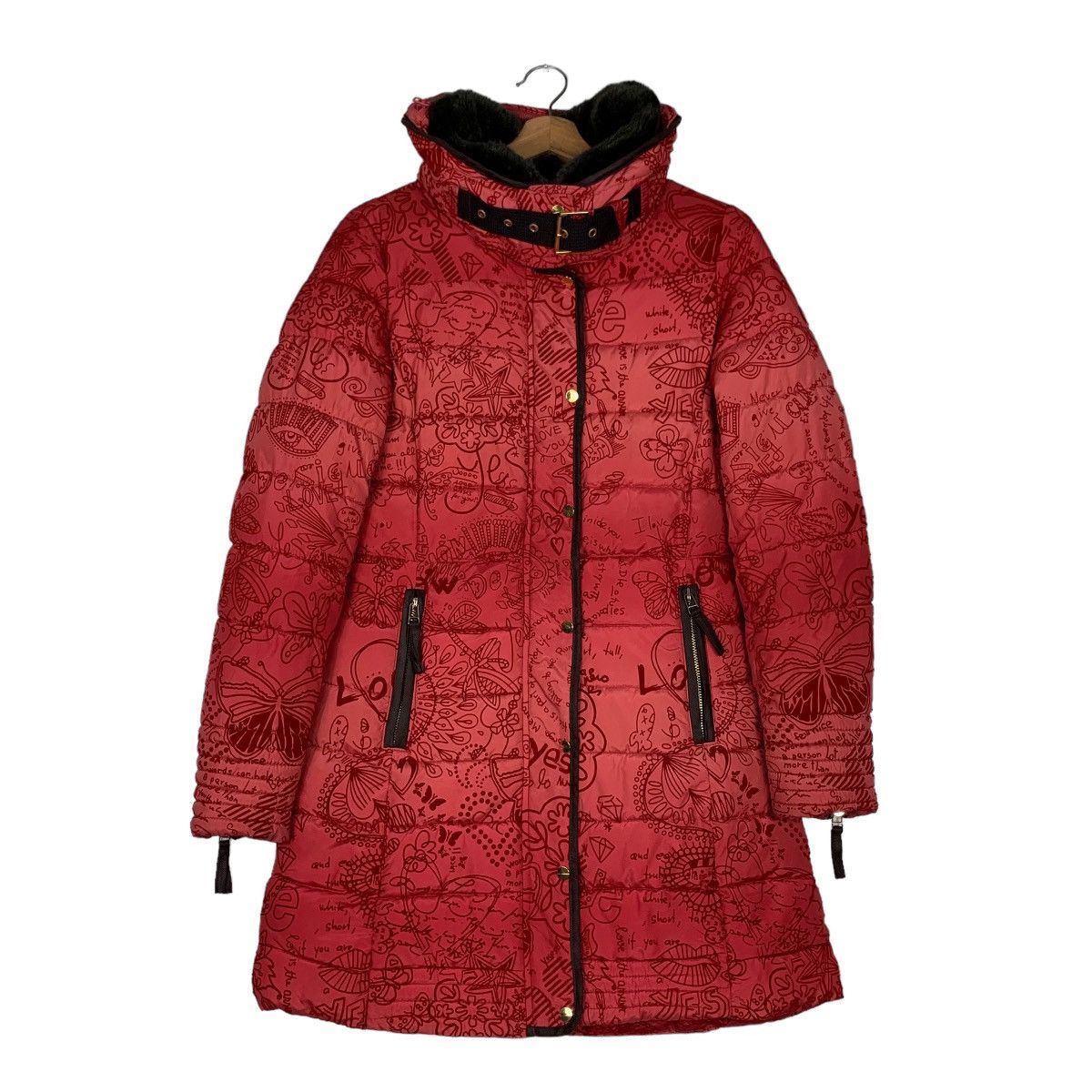 Desigual DESIGUAL Fullprint Red Puffer Overcoat Jacket #0836-C38 Size XS / US 0-2 / IT 36-38 - 1 Thumbnail