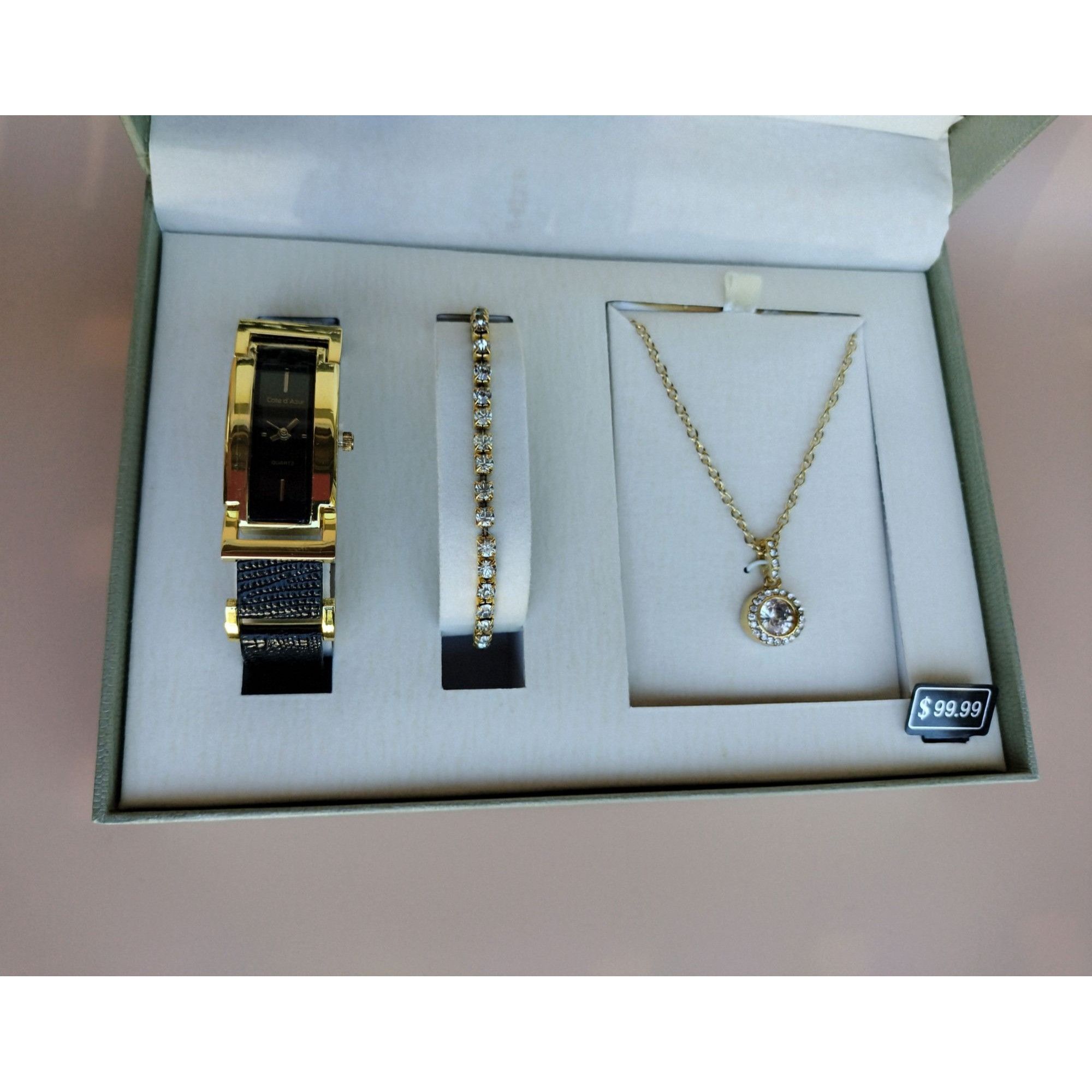 Vintage Cote D Azur Jewelry Set Watch Bracelet Necklace Gift Box Wom Size ONE SIZE - 14 Thumbnail