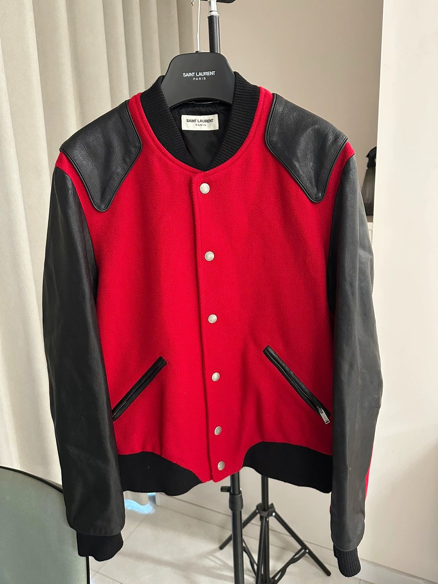 Saint Laurent Paris Leather Heaven Baseball Jacket,