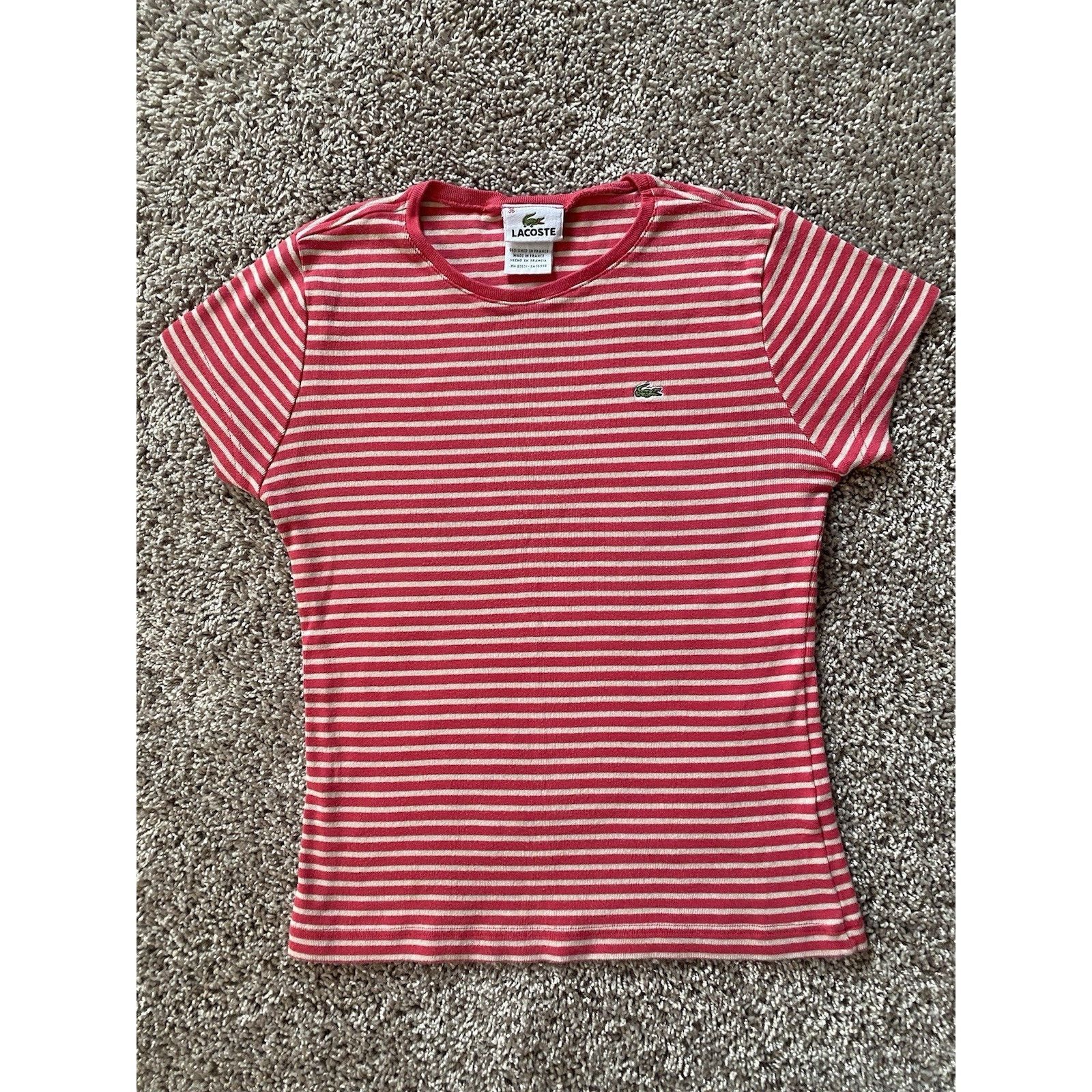 Lacoste Lacoste stripe knit crewneck wm shortsleeve top Size XS / US 0-2 / IT 36-38 - 1 Thumbnail