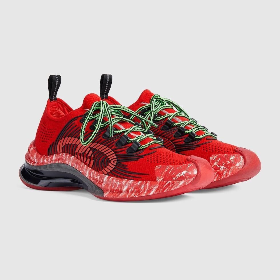 image of Gucci Mesh Interlocking Sneakers In Red, Women's (Size 8)