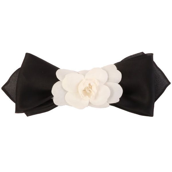 image of Chanel Silk Satin Camellia Ribbon Brooch Black/white, Women's