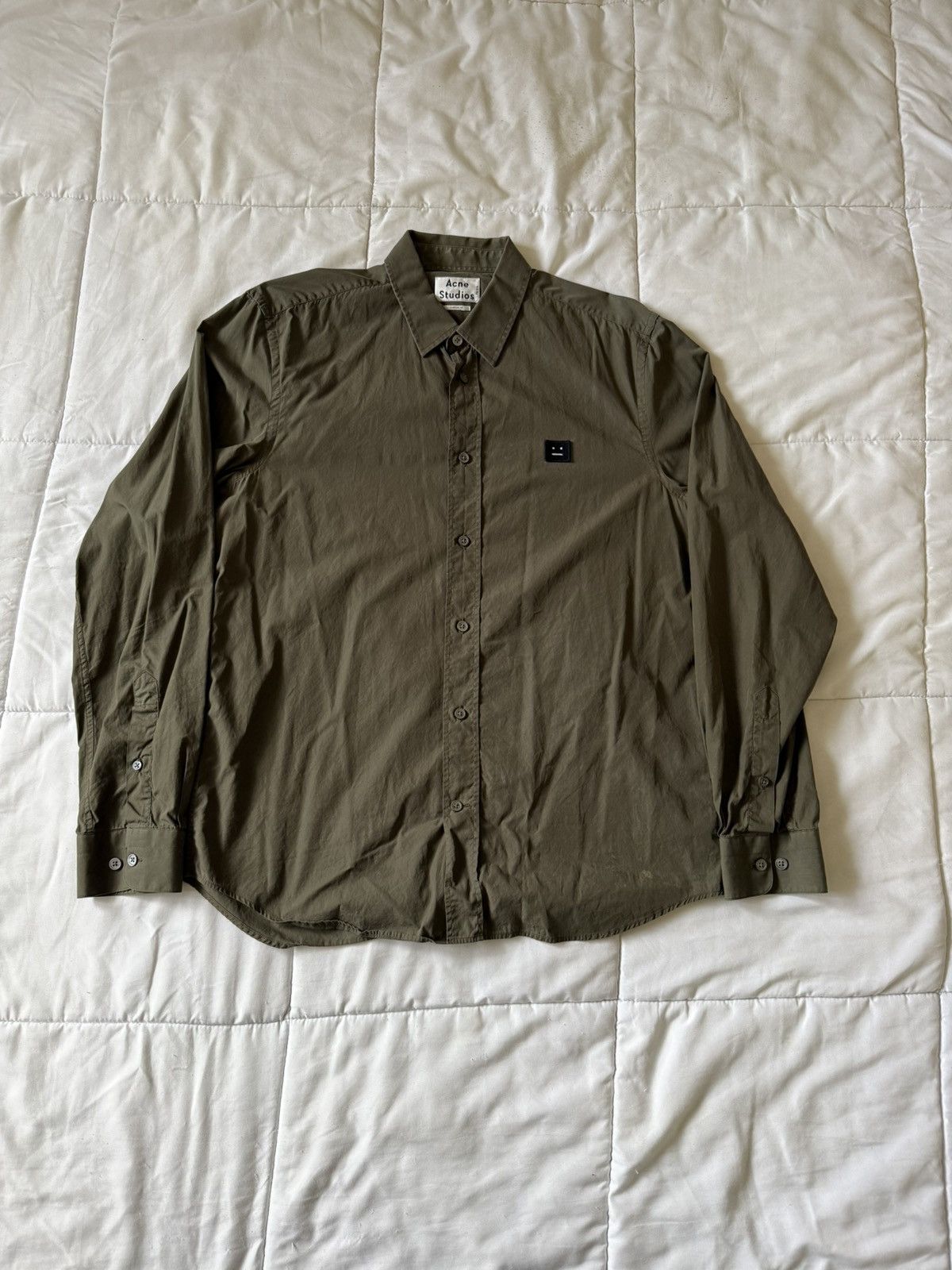 Acne Studios Acne Studio Face Logo Men's Olive Green Button-Down Shirt Size US M / EU 48-50 / 2 - 1 Thumbnail