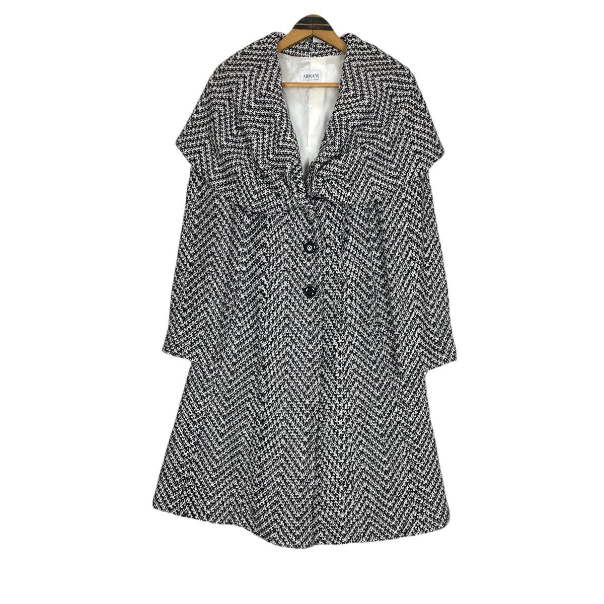 Vintage 90s Armani Collezioni Large Collar Wool Long Coat