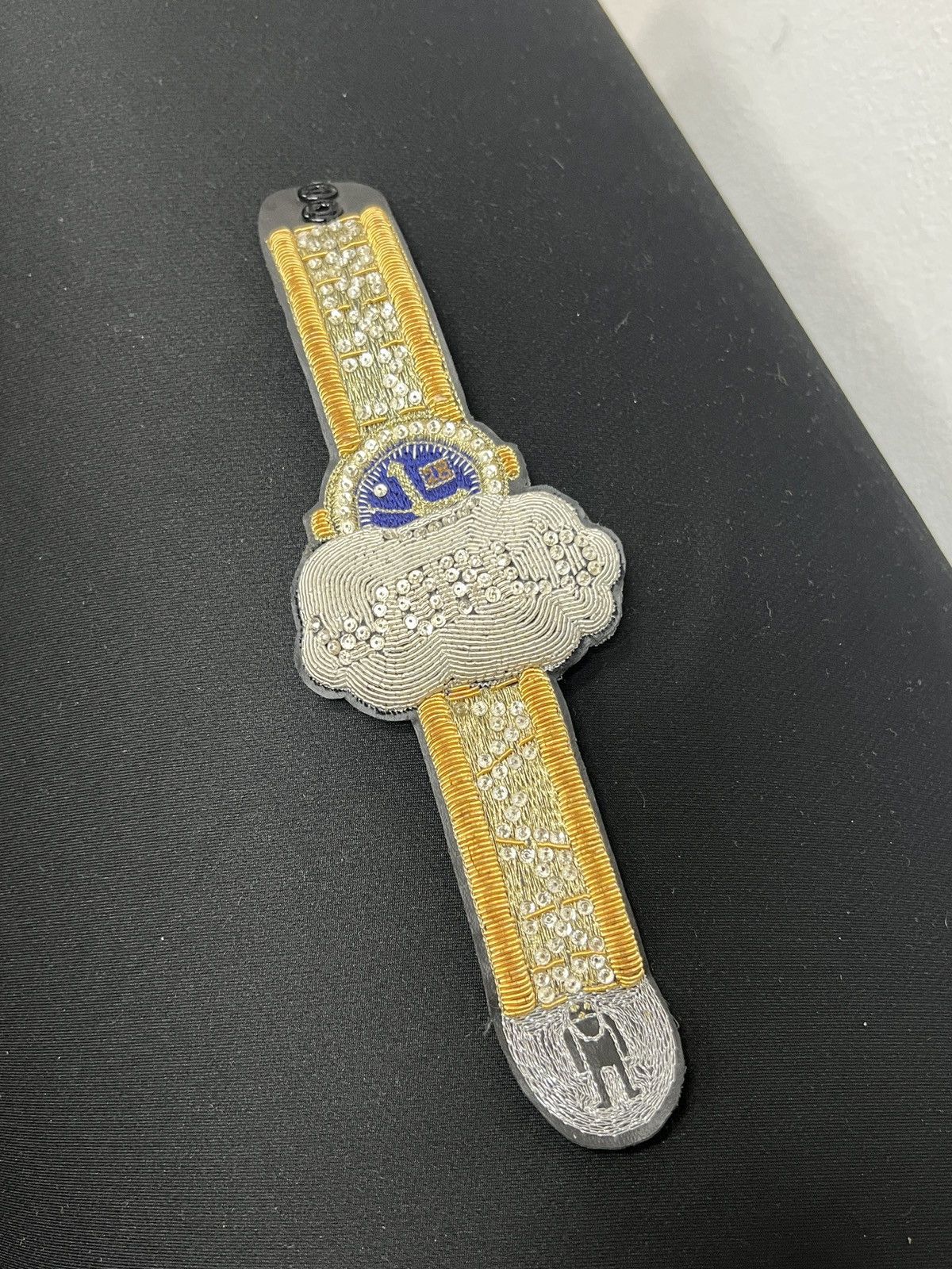 Sample Walter Van Beirendonck Embroidered Leather Bead Watch in White, Men's