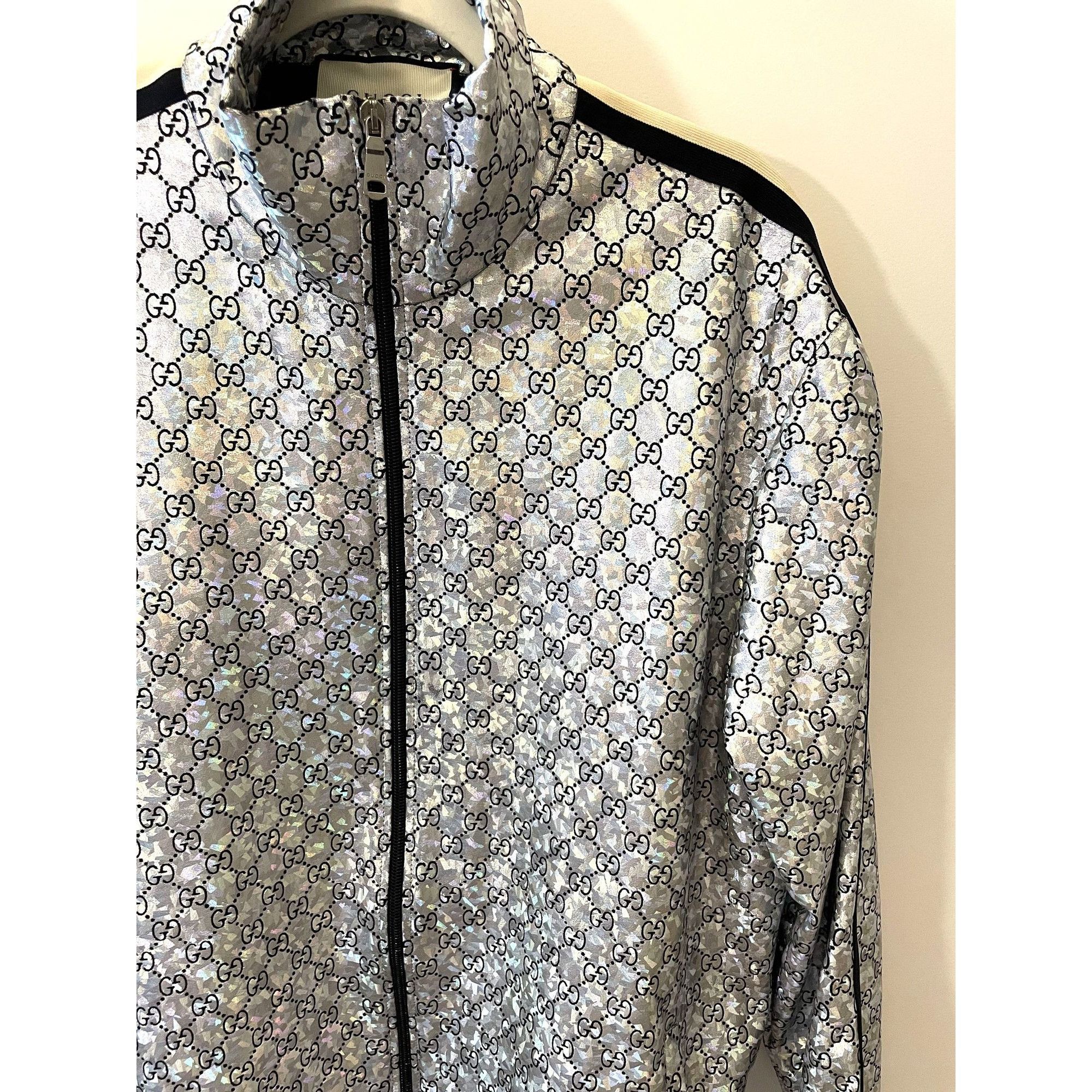 Gucci Gucci GG Logo Holographic Track Jacket With Zip Closure & St Size L / US 10 / IT 46 - 3 Thumbnail
