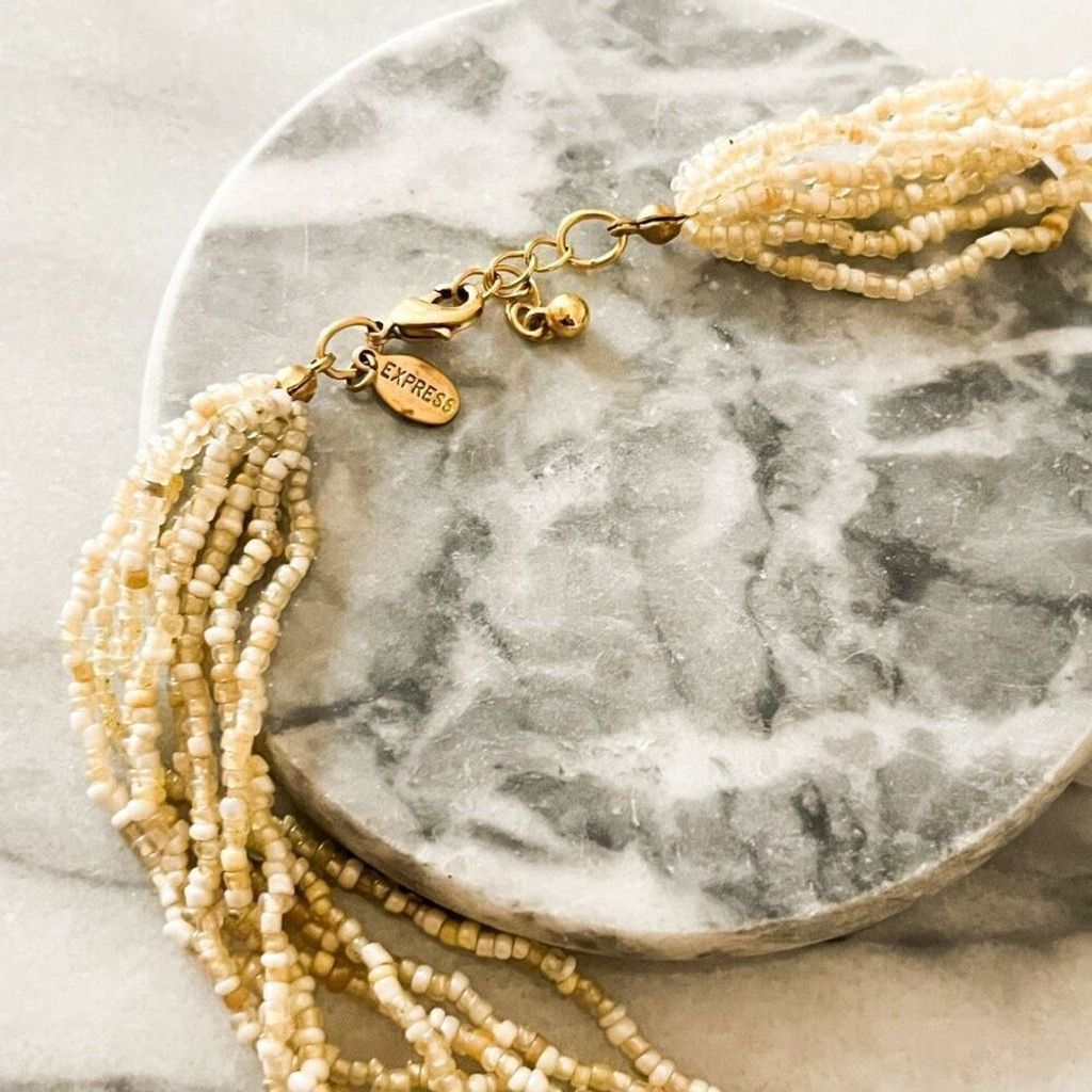 Express Express Beaded Pendant Necklace Cream Seed Beads Round Size ONE SIZE - 3 Thumbnail