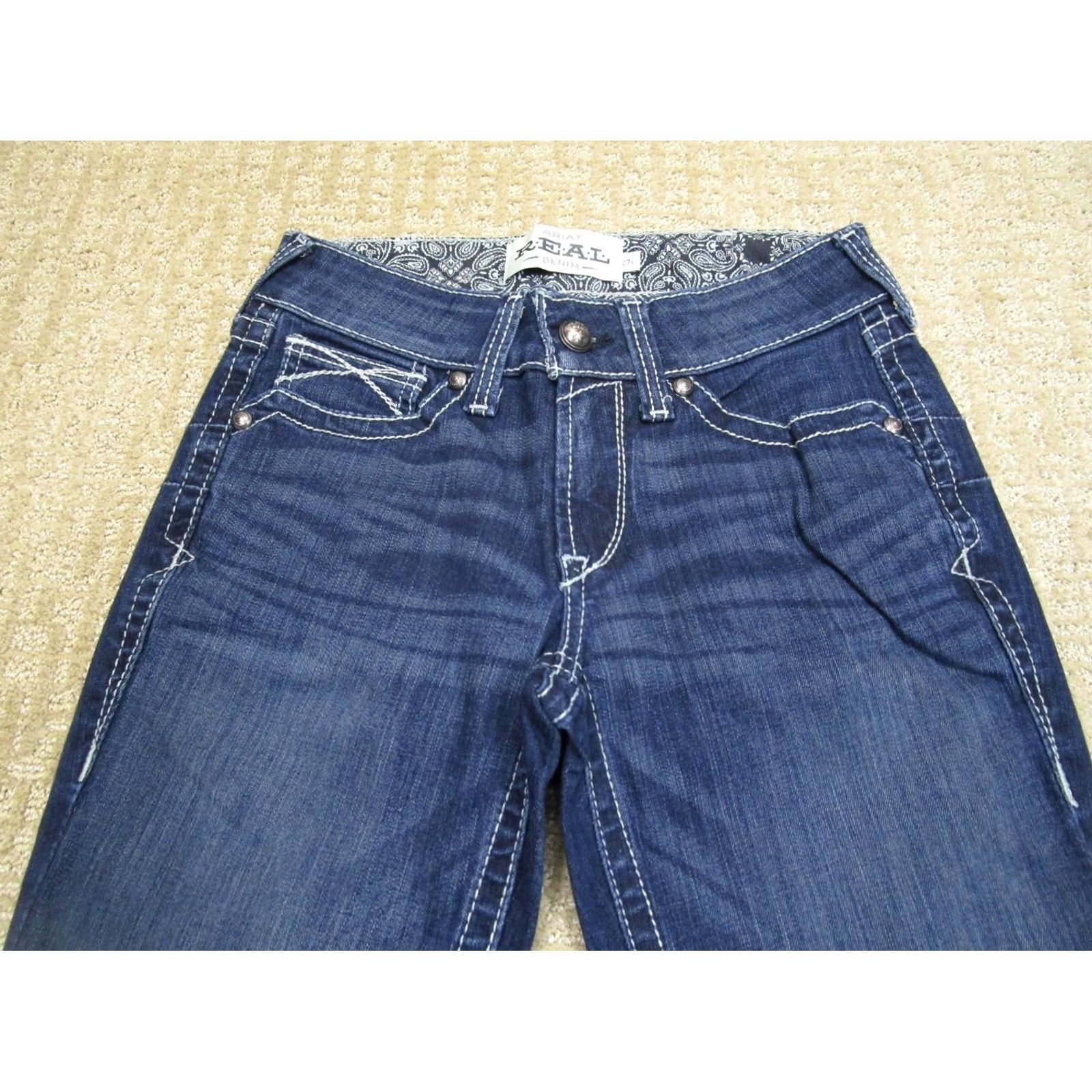 Ariat Ariat Jeans Women 27P Blue Low Rise Bootcut Petite Western Pants Dark Wash Logo Denim Classic Bootscut Jeans Womens Size 27" / US 4 / IT 40 - 2 Thumbnail