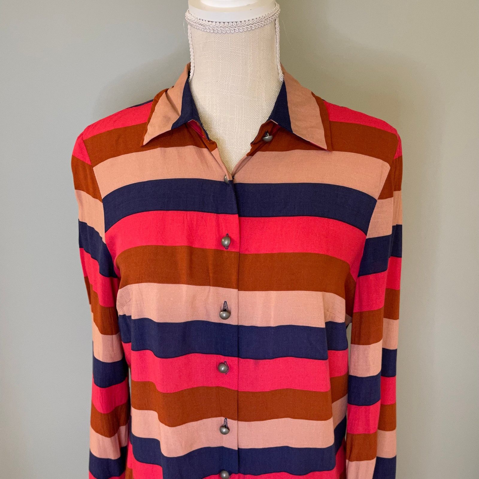 Cremieux Cremieux Button Front Rayon Striped Blouse Size M / US 6-8 / IT 42-44 - 4 Thumbnail