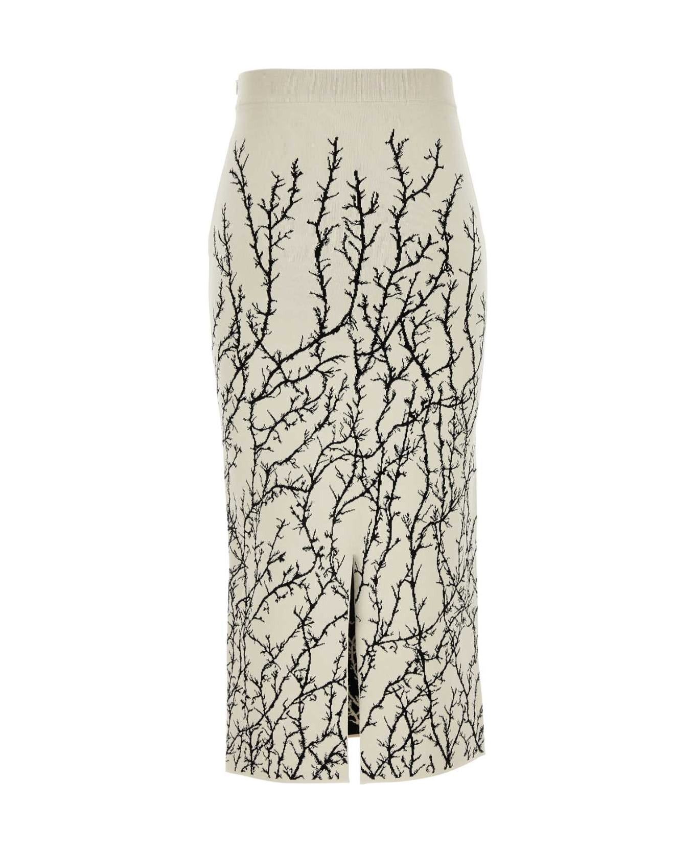 Alexander McQueen o1srvl11e0326 Stretch Viscose Blend Skirt in Ivory/Black Size 28" / US 6 / IT 42 - 2 Thumbnail