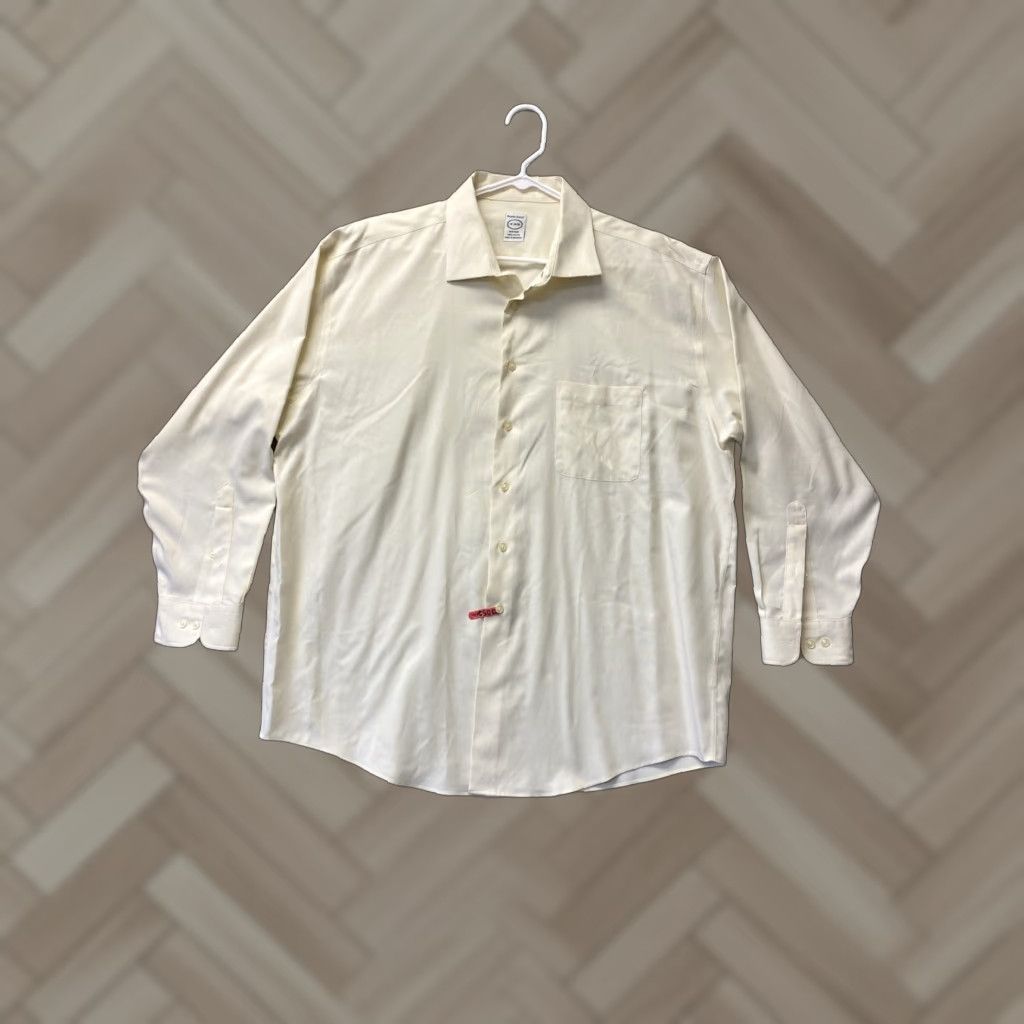 Pronto Uomo VINTAGE Pronto Uomo Dress Shirt Men Adult Long Sleeve 18 Yellow Non-Iron Slim Fit Size 48R - 1 Thumbnail