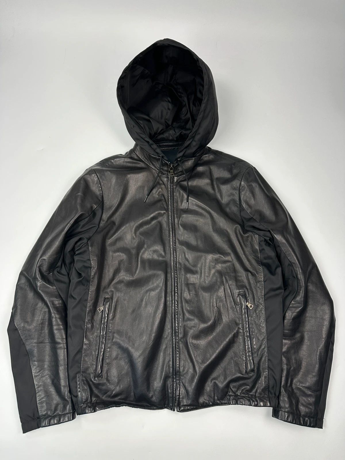 Prada Prada Sport FW2010 Leather & Nylon Black Hooded Jacket Size US M / EU 48-50 / 2 - 1 Thumbnail