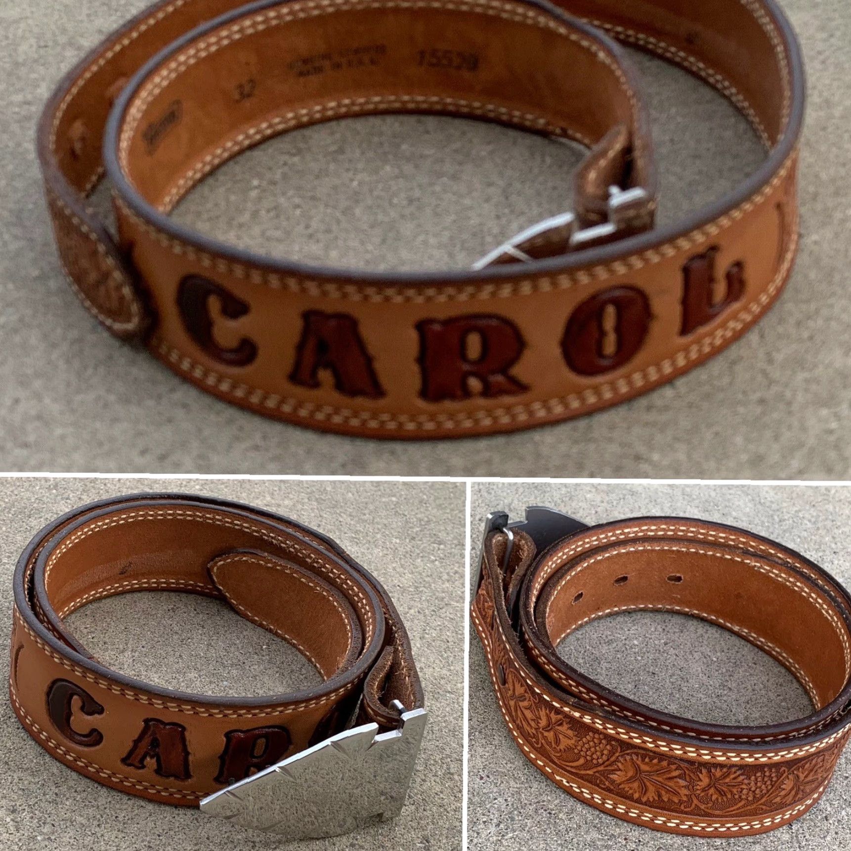 Vintage vintage Textan leather belt with arrowhead buckle, name Carol, size 32, brown, unisex, casual, rockabilly Size ONE SIZE - 2 Thumbnail