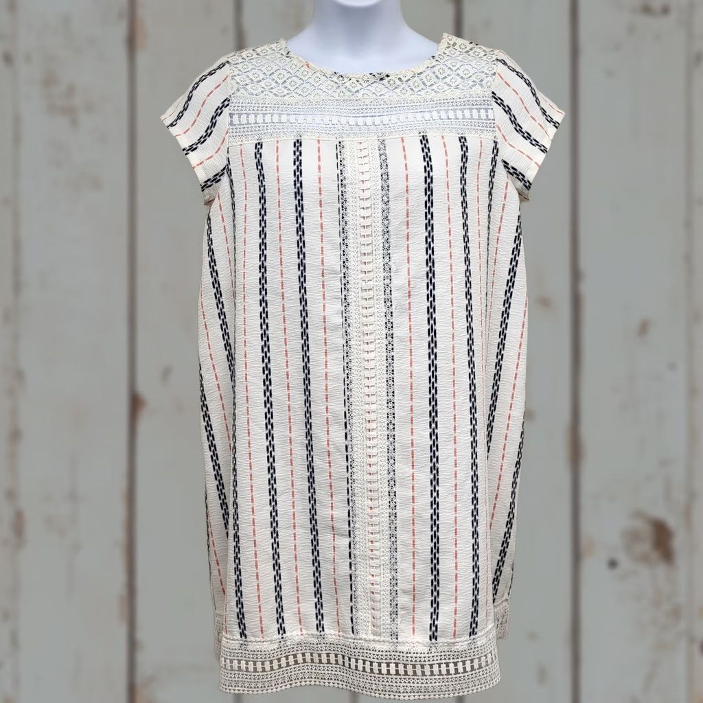 Vintage Xhilaration Dress Women's XL Red White Blue Vertical Striped Lace Trimmed Casual Short Sleeve Size XL / US 12-14 / IT 48-50 - 1 Thumbnail