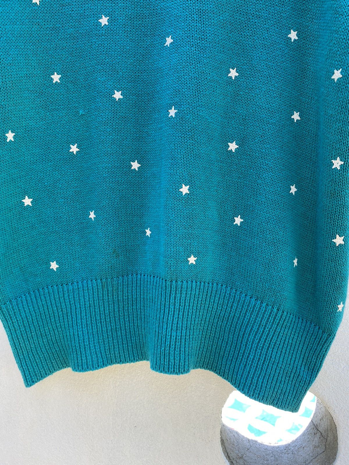 Vintage Paserio Teal Puff Sleeve Knit Top with Star Pattern Size S / US 4 / IT 40 - 23 Thumbnail