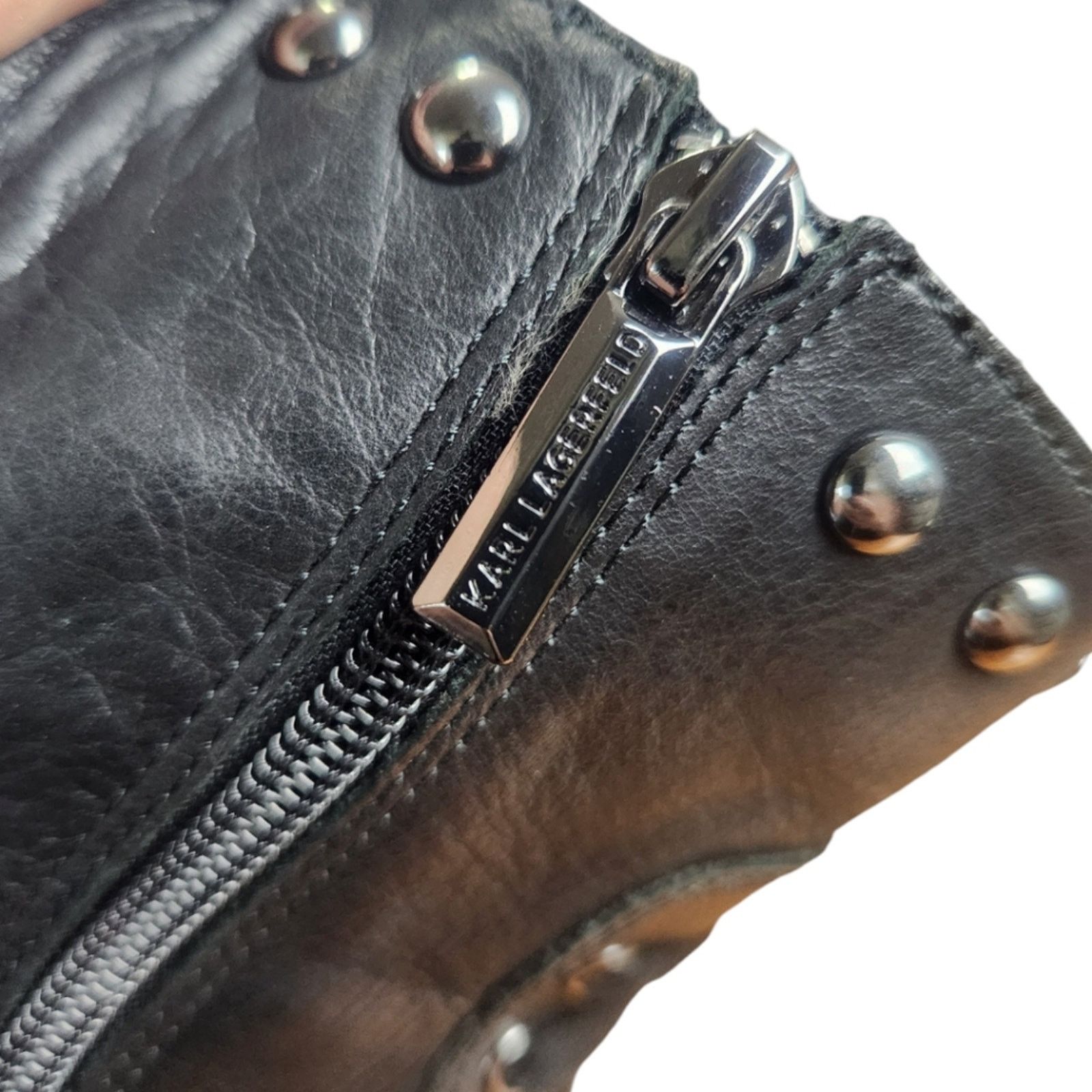 Karl Lagerfeld Karl Lagerfeld Breck Studded Leather Boots Chunky Black Sz 6 Size US 6 / IT 36 - 6 Thumbnail
