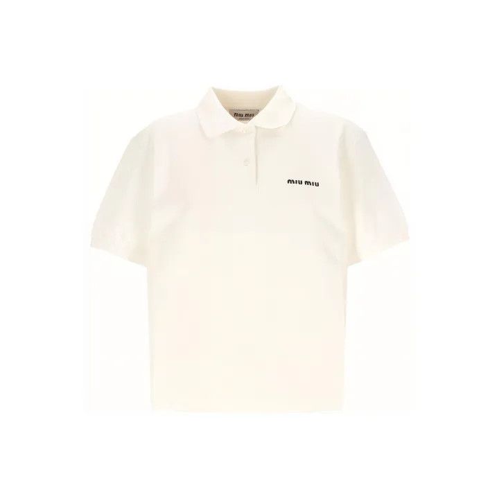 Miu Miu Miu Miu White Logo Embroidered Polo Shirt 0079 Size M / US 6-8 / IT 42-44 - 1 Thumbnail