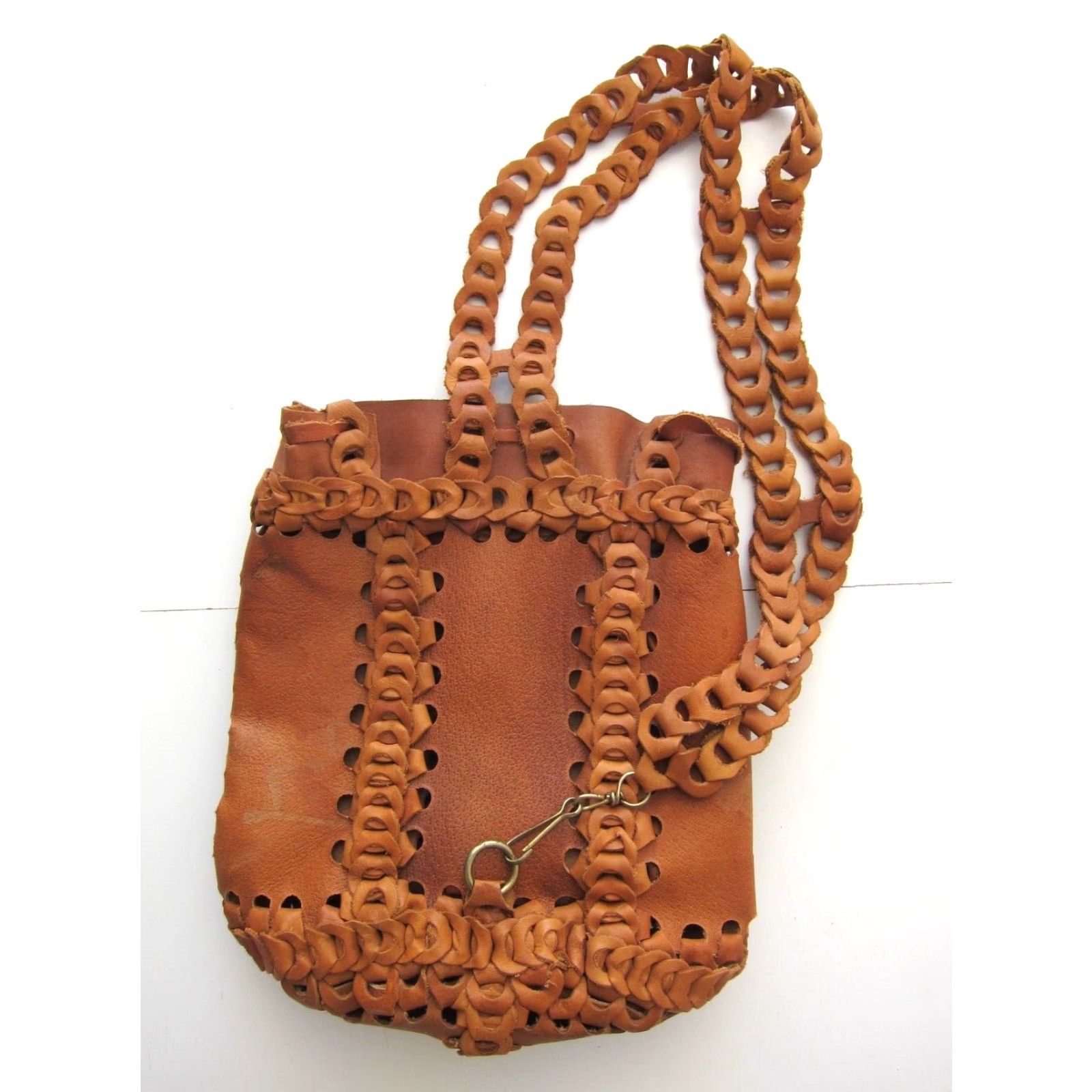 Vintage Vintage Handmade 100% Leather Tan Brown Braided Satchel Shoulder Tote Bag Purse Size ONE SIZE - 2 Thumbnail