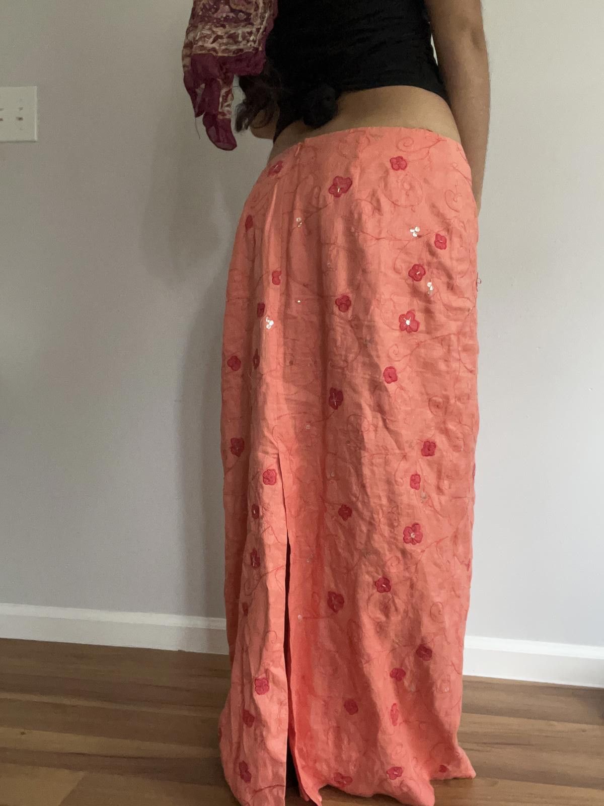 Ann Taylor Women orange floral linen low rise skirt Size 34" / US 12 / IT 48 - 4 Thumbnail