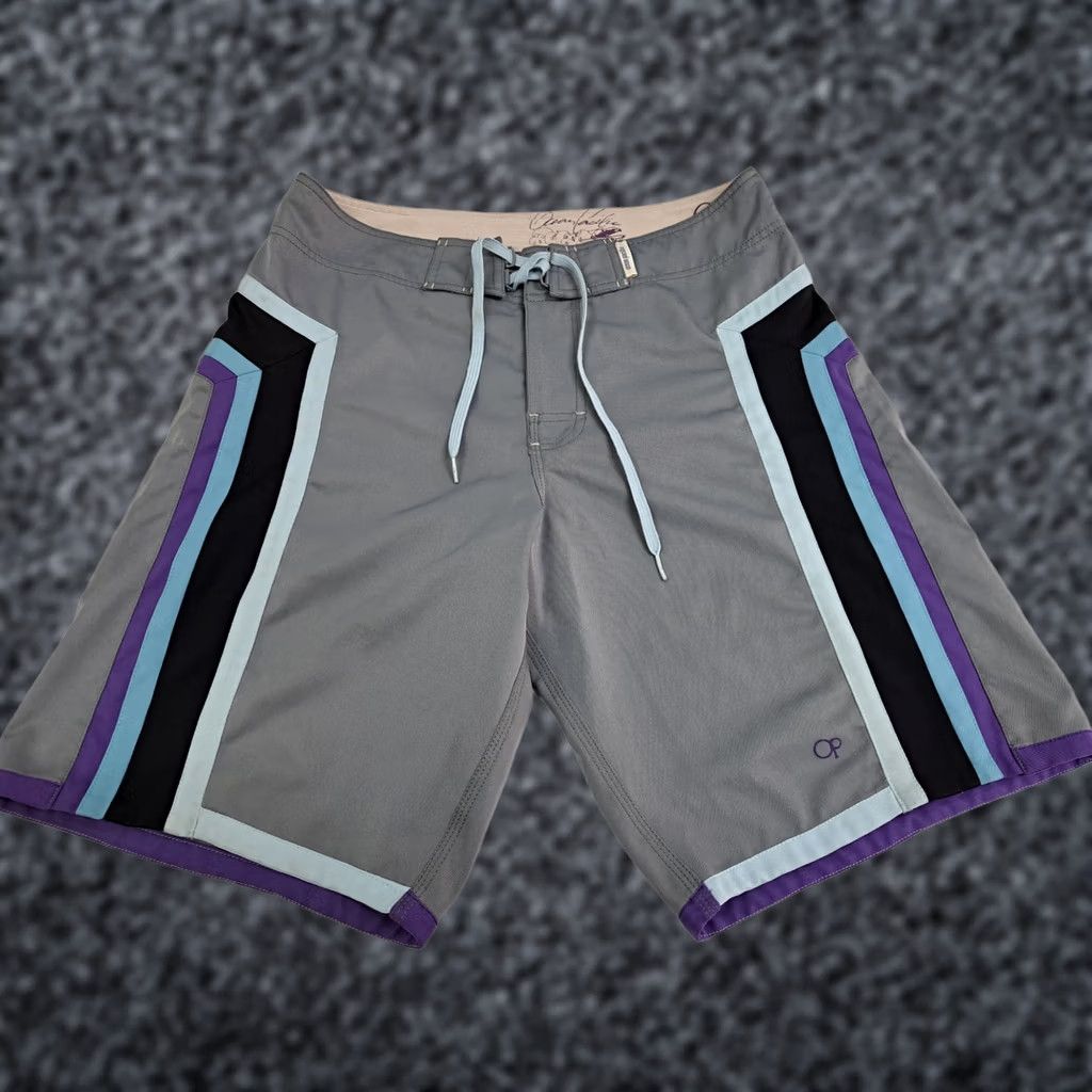 Ocean Pacific Ocean Pacific Board Shorts Mens Size 32 Striped Multicolor 70s 80s Lifeguard Surfing Back Pocket Zip Drawstring Size US 32 / EU 48 - 1 Thumbnail