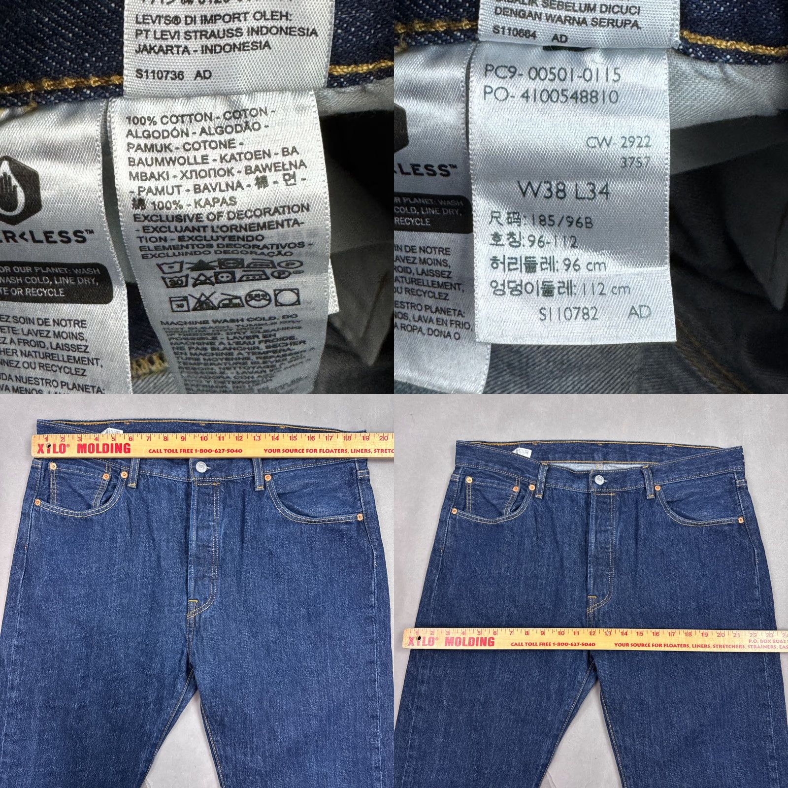 Levi's Levi's 501 Jeans Mens 38x34 Blue Denim Button Fly Straight Classic Chore Jeans Mens Regular 38 Blue Denim Cotton 5-Pocket Design Vintage: No Size US 38 / EU 54 - 8 Thumbnail