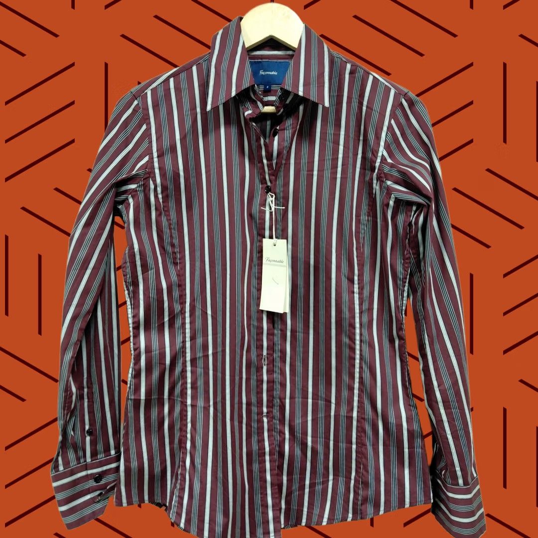 Faconnable Faconnable Striped Button-Up Shirt Purple Long Sleeve Collared Size 6 Women Size M / US 6-8 / IT 42-44 - 1 Thumbnail