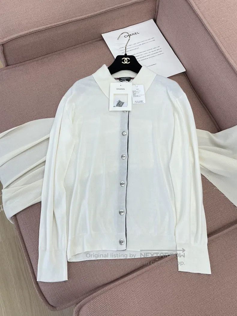 Chanel Chanel 26P white polo college style cardigan jacket Size S / US 4 / IT 40 - 1 Thumbnail
