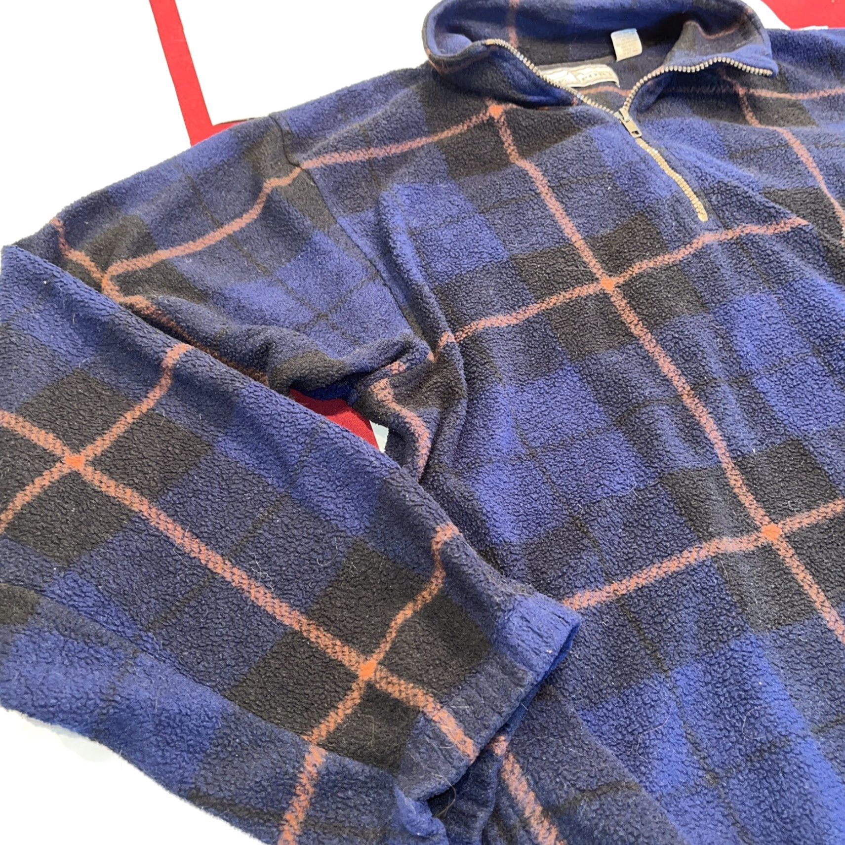 Vintage VINTAGE Blue Tan Plaid FLEECE Sweater Window Pane Mens L 1/4 Zip Pockets M.E. Sport Size US L / EU 52-54 / 3 - 3 Thumbnail