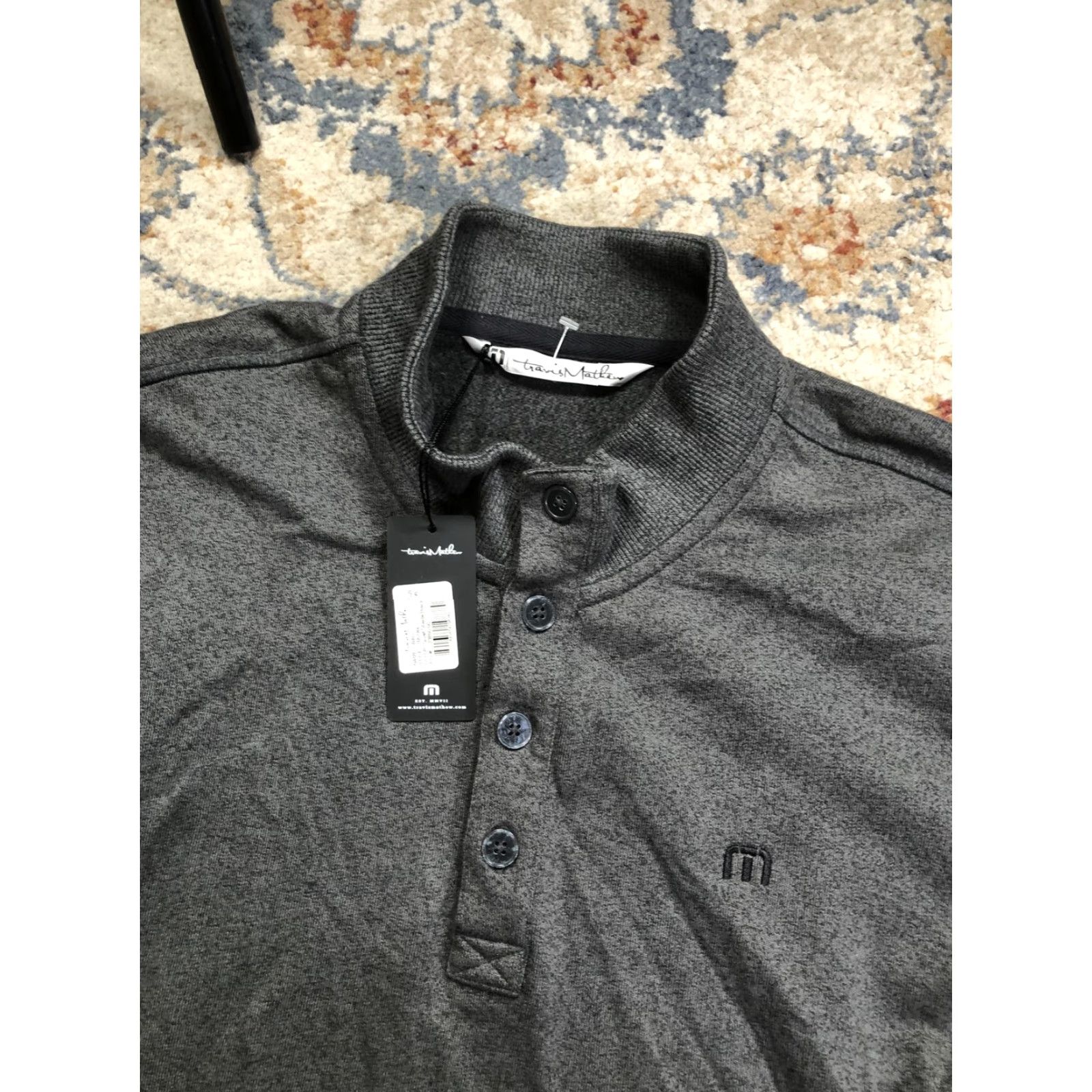TravisMathew Travis Mathew Sweatshirt Mens XL Gray Wall Henley Knit Pullover Button Front Logo 1MU084 Size US XL / EU 56 / 4 - 6 Thumbnail