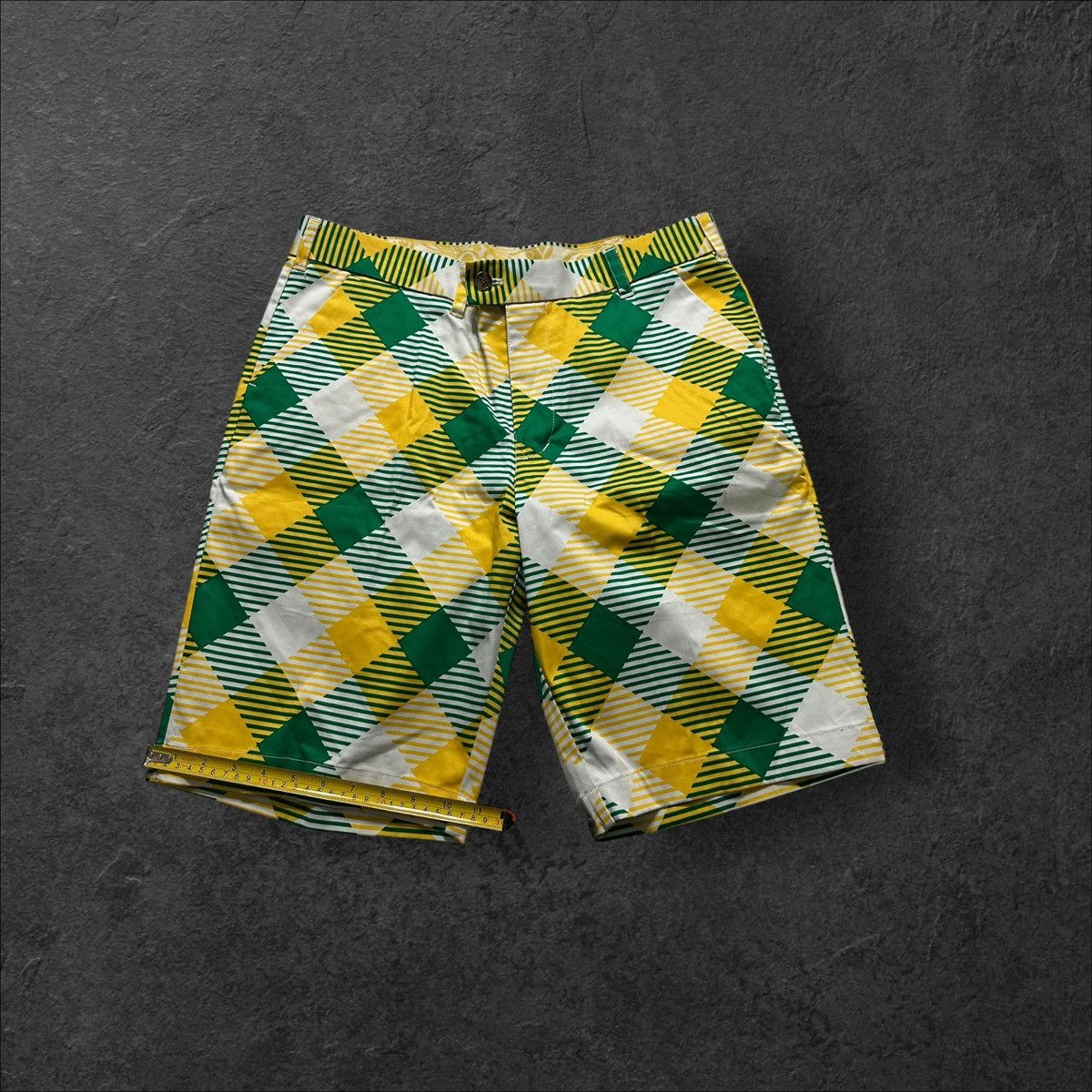 loudmouth golf shorts men's 34 yellow green plaid - Main Image