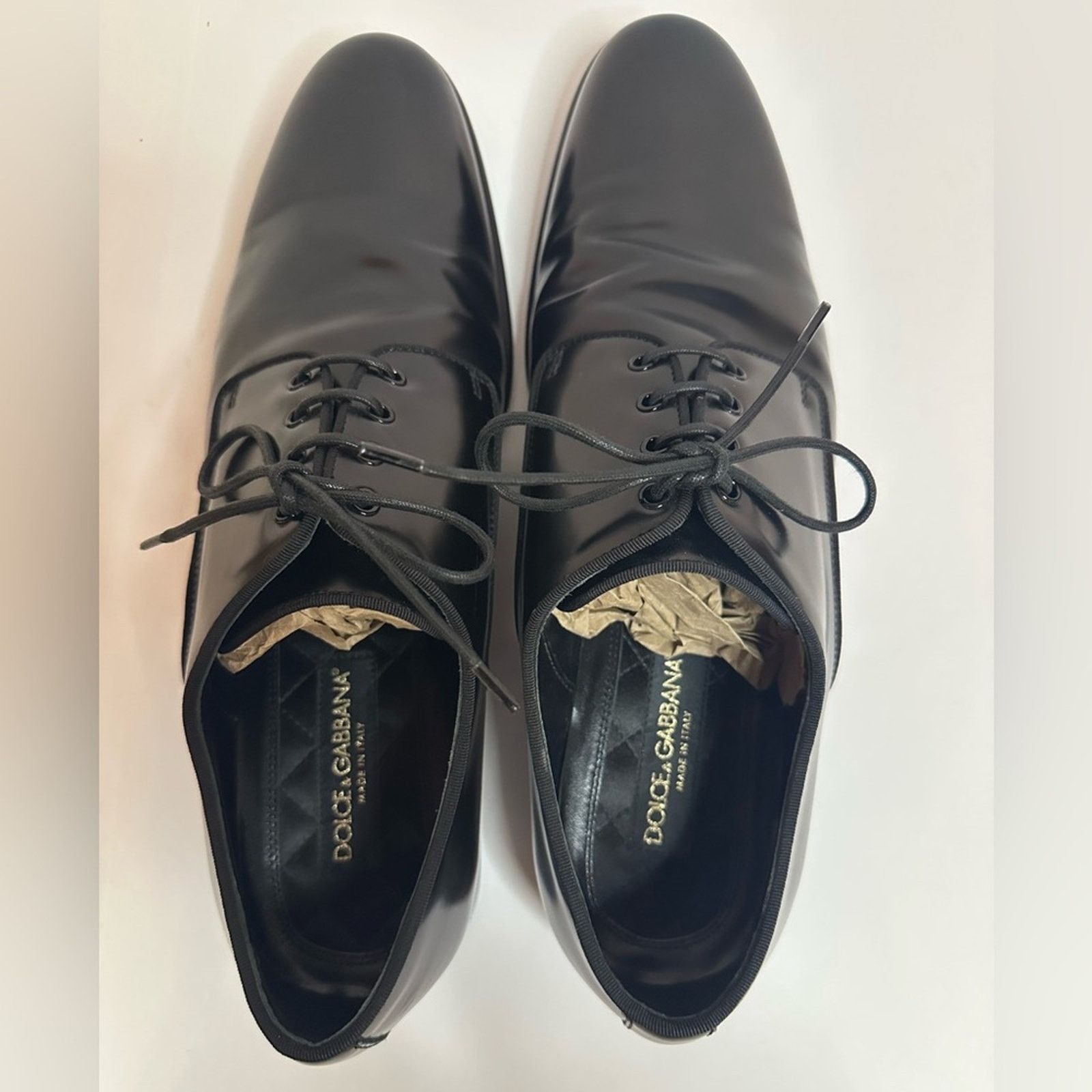 Dolce & Gabbana DG Raffaello Brushed Calfskin Derby Shoes High Shine Black Size US 10 / EU 43 - 12 Thumbnail