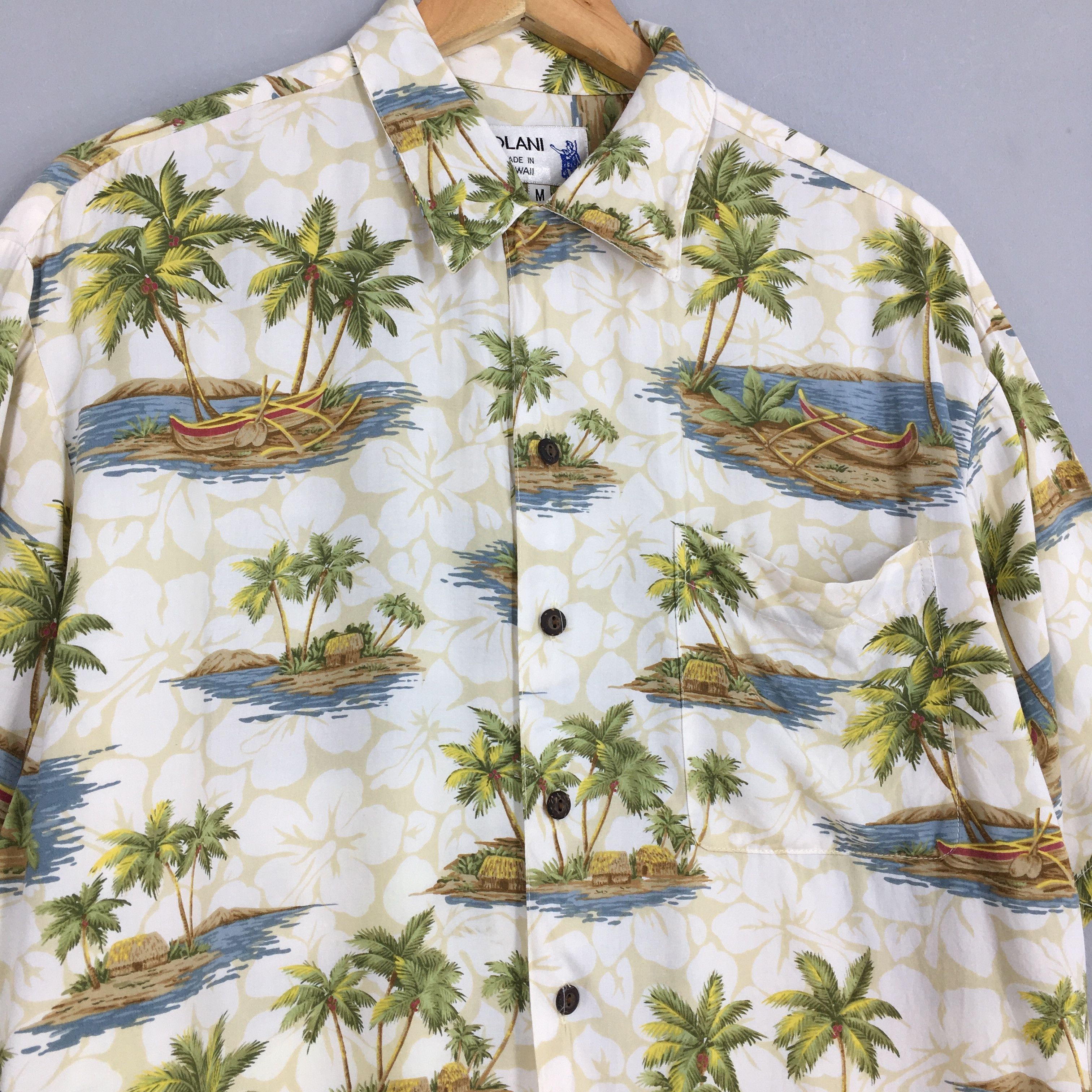 IOLANI × Reyn Spooner Vintage Iolani Palm Tree Beach View Aloha Shirt Medium Size US M / EU 48-50 / 2 - 3 Thumbnail