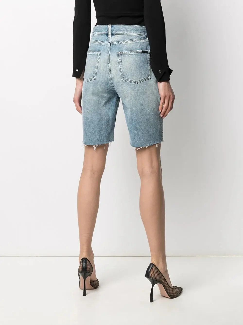 Saint Laurent Paris o1s1wg111124 Bermuda Shorts in Stretch Denim in Light Blue Size 24" / US 00 / IT 34 - 4 Thumbnail