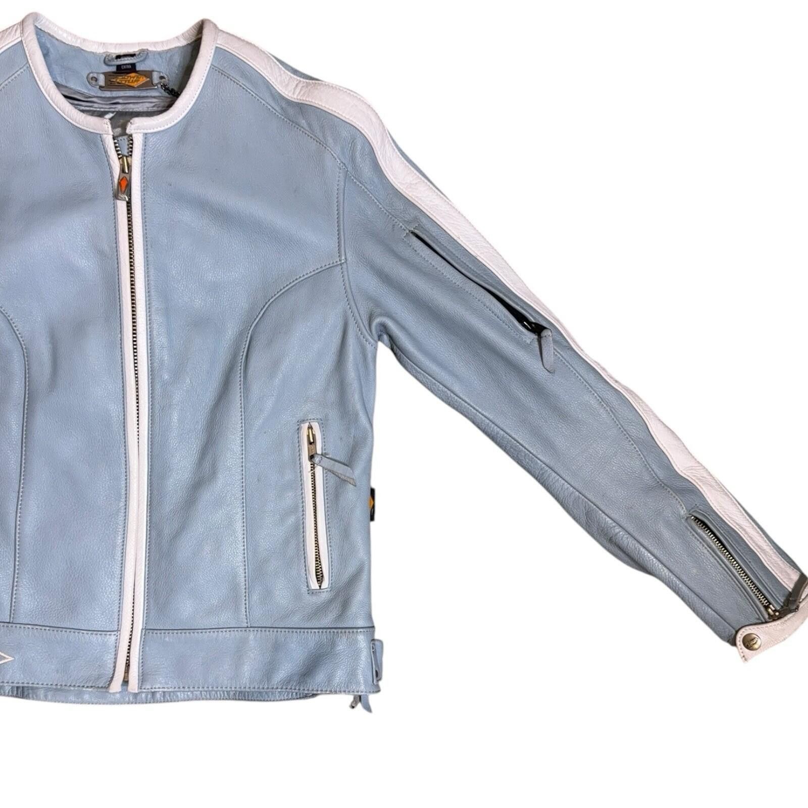 Other Power Trip Leather Cafe Motorcycle Jacket XS Blue Striped Size ONE SIZE - 4 Thumbnail