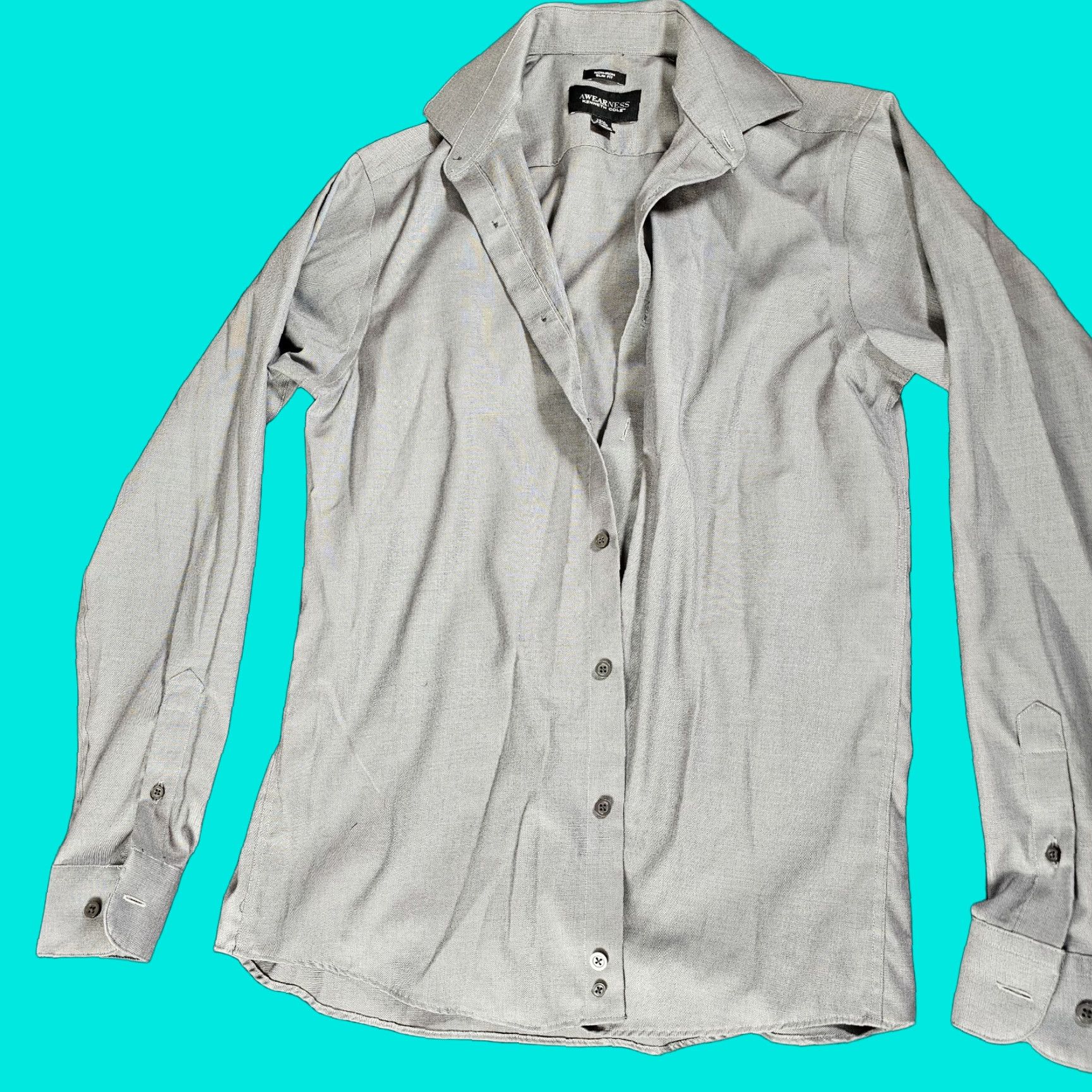 Kenneth Cole Kenneth Cole Shirt Mens 15.5 34/35 Medium Gray Cotton Dress Formal Awearness Size 42R - 1 Thumbnail