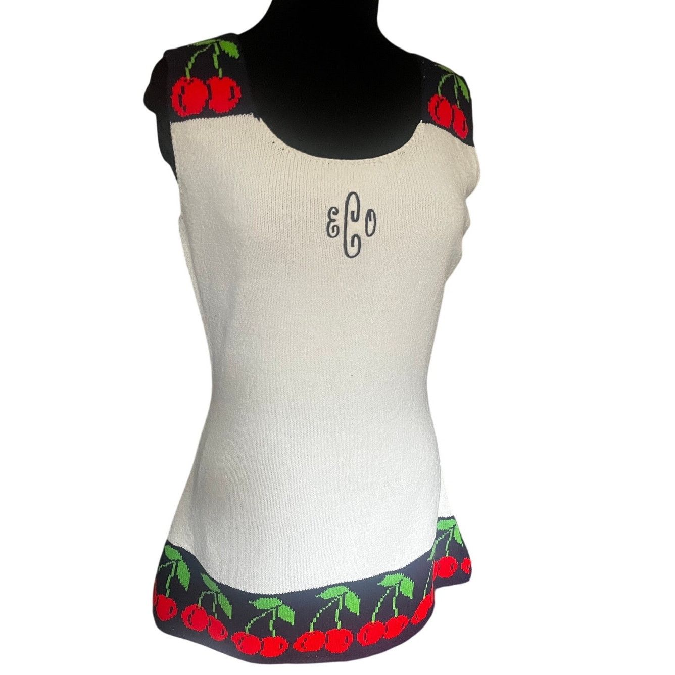 Vintage Vintage 70s White Cherry Micro Mini Tennis Knit Dress Small Size S / US 4 / IT 40 - 1 Thumbnail