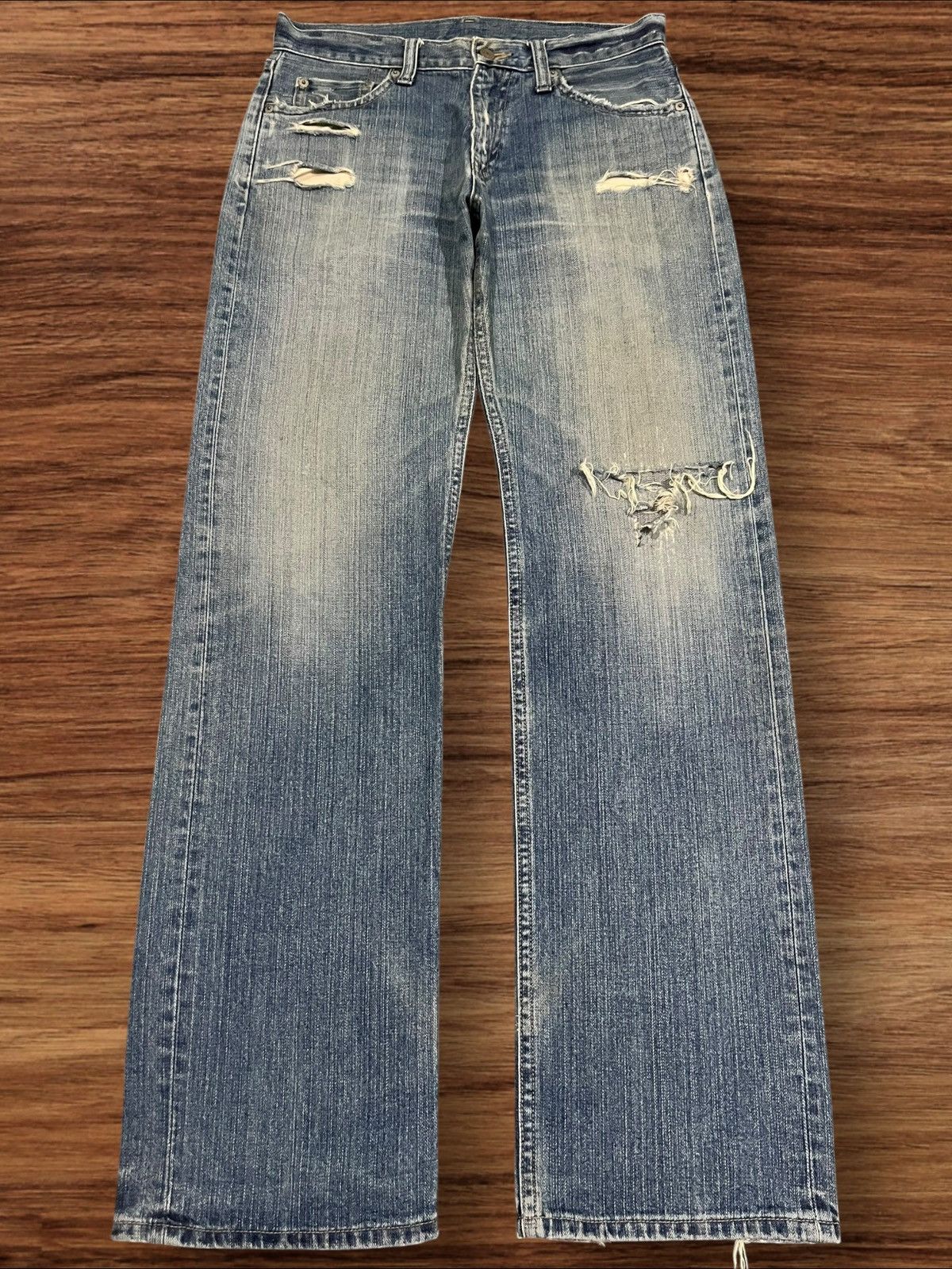 Japanese Brand × Uniqlo ⚡️Trashed⚡️Japanese Brand Uniqlo Broken Denim Blue Wash Jeans Size US 32 / EU 48 - 1 Thumbnail