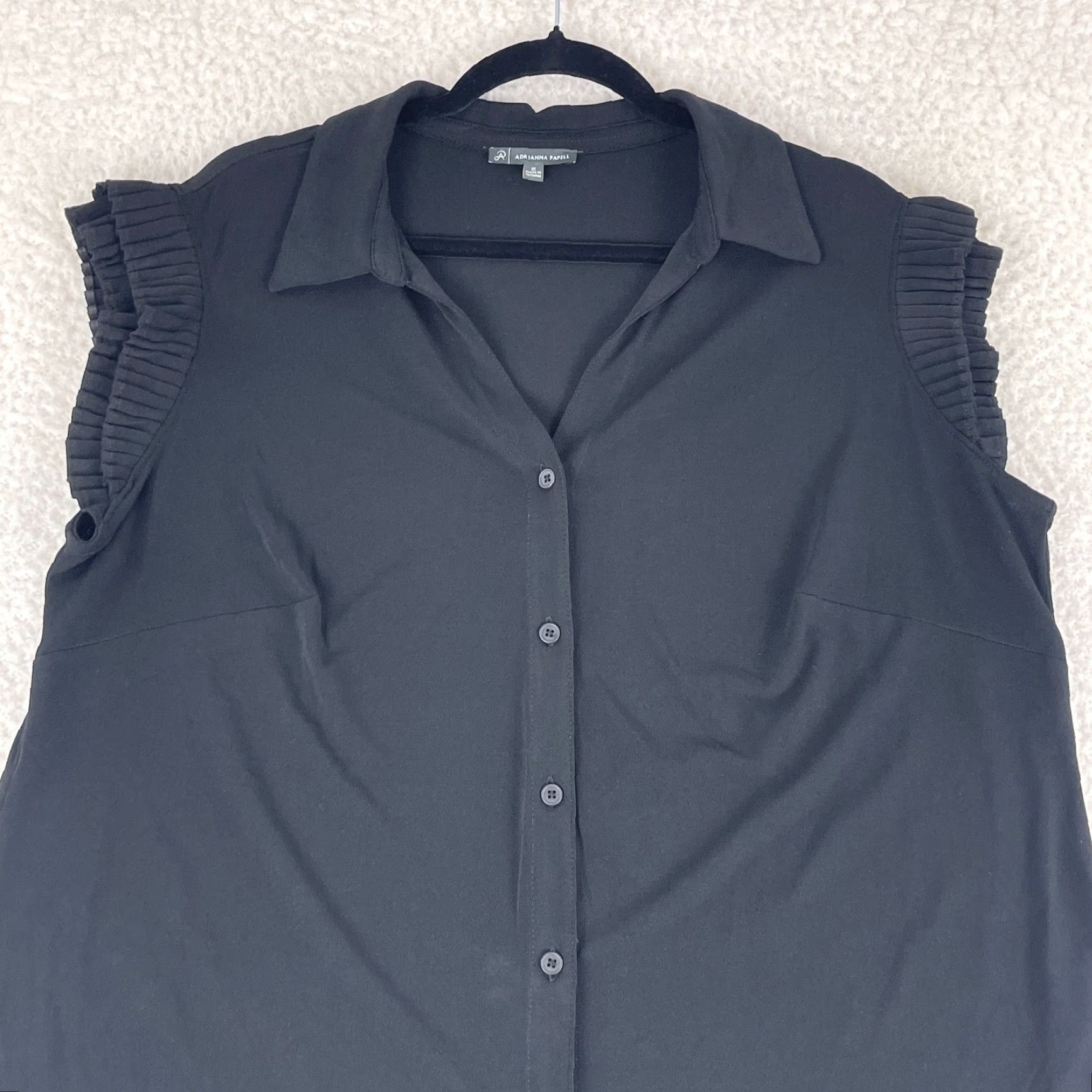 Adrianna Papell Adrianna Papell Shirt Womens 1X Black Button-Up Cap Sleeve Casual Pullover Size XL / US 12-14 / IT 48-50 - 2 Thumbnail