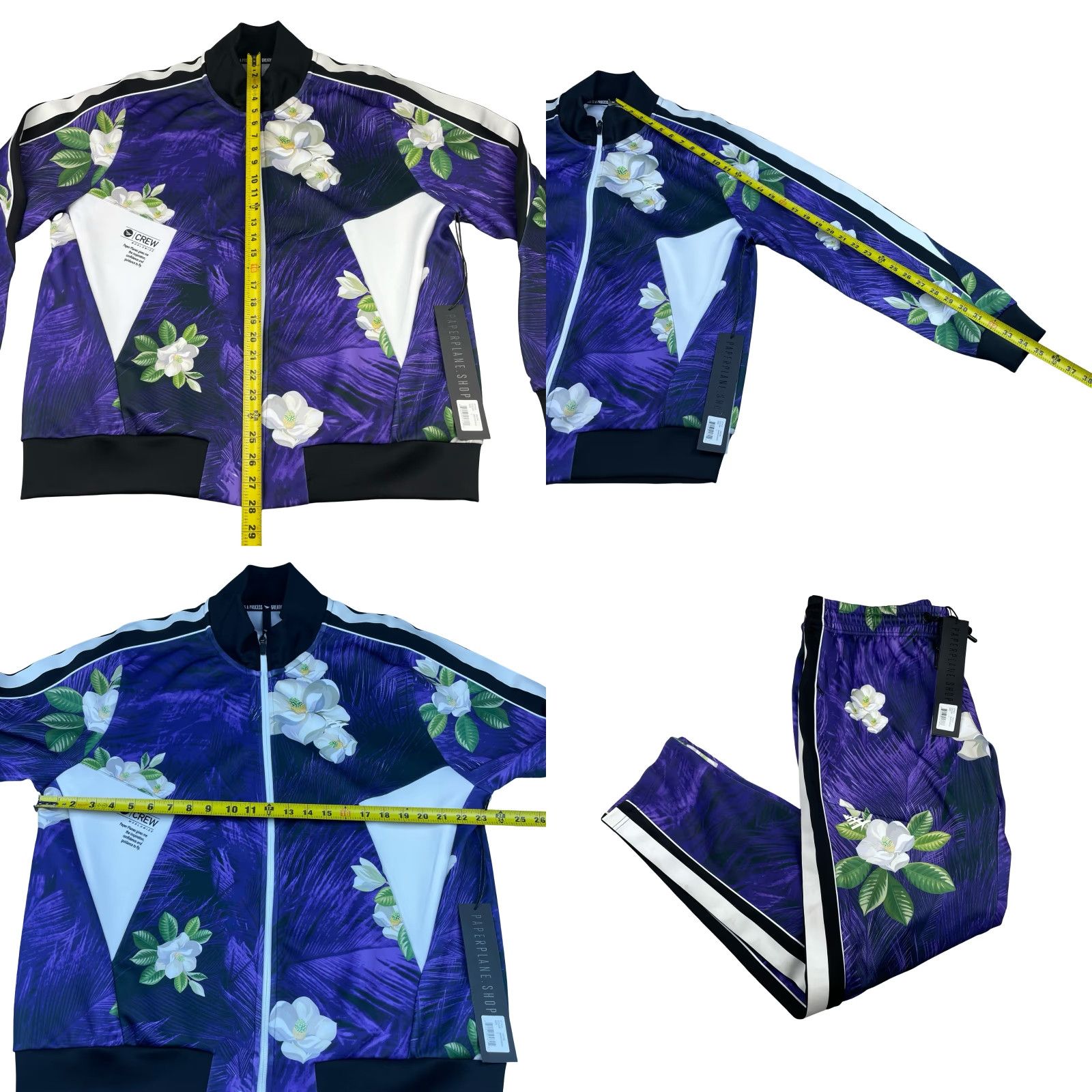 Vintage NEW Paperplanes Men's Track Suit Purple Mardigras Floral Large Size 42R - 8 Thumbnail